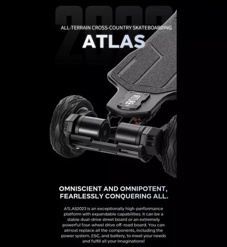 Exway Atlas Carbon 2023 4WD All-Terrain Electric Skateboard - 31 MPH Top Speed, 18 Mile Range, Belt Drive System for Off-Road & Commuting | Perfect for Adventure, Urban Travel & Last-Mile Transportation
