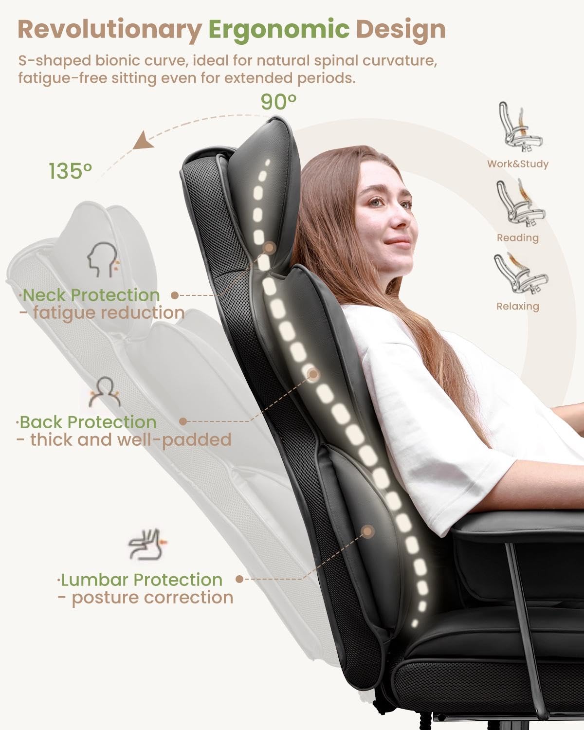 Big and Tall Executive Office Chair with Footrest - Ergonomic Leather Computer Chair, High Back Reclining with Lumbar Support - Large Home Office Desk Chair for Comfortable Working (Black) - Perfect for Home Office, Gaming, and Long Work Sessions