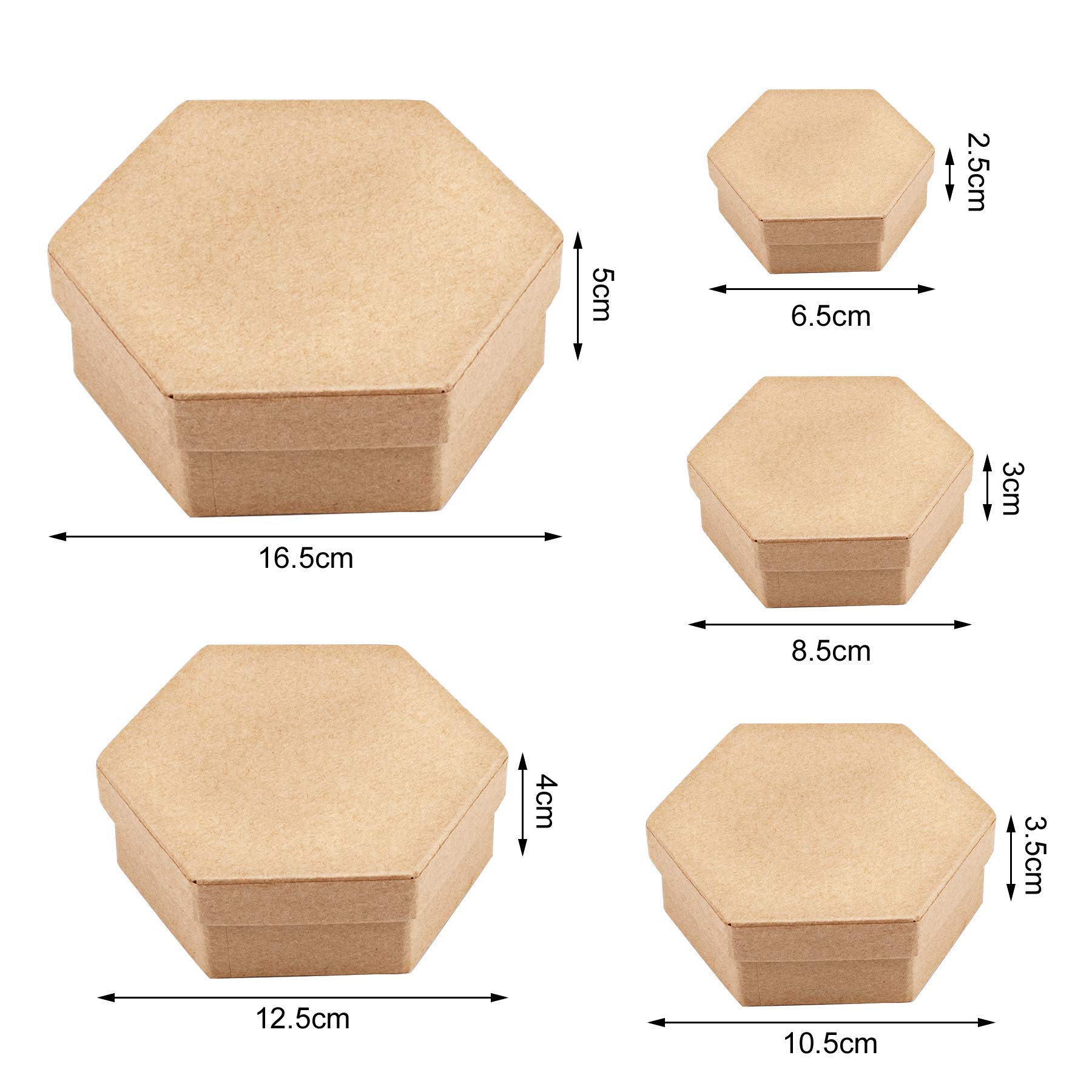 WANDIC Set of 5 Hexagonal Kraft Paper Mache Boxes with Lids - Perfect for Jewelry Storage, DIY Crafts, Cosmetic Organizers & Gift Packaging | Home Decor & Party Favors