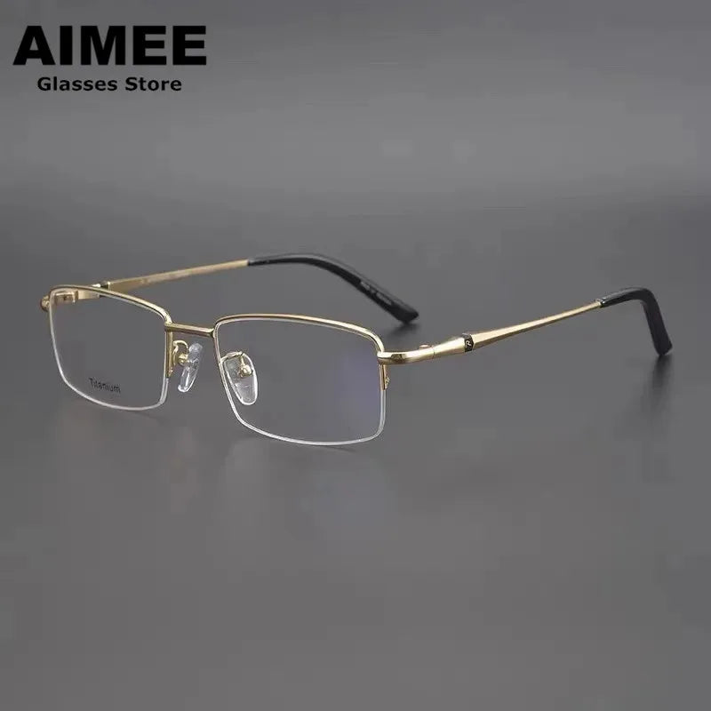 Aimee Unisex Semi-Rimless Square Titanium Eyeglasses Frame 65023 - Lightweight Durable Glasses for Work, Reading & Everyday Wear