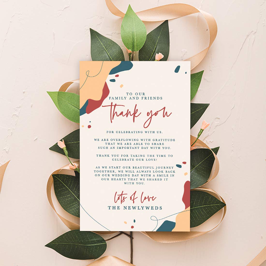 Andaz Press Abstract Terracotta Wedding Thank You Place Cards - 56-Pack, 4 x 6 Inch - Elegant Table Setting Cards for Wedding Reception, Dinner Plates & Seating Decorations - Perfect for Guests, Family & Friends - Ideal for Rustic, Boho or Autumn Wedding Themes