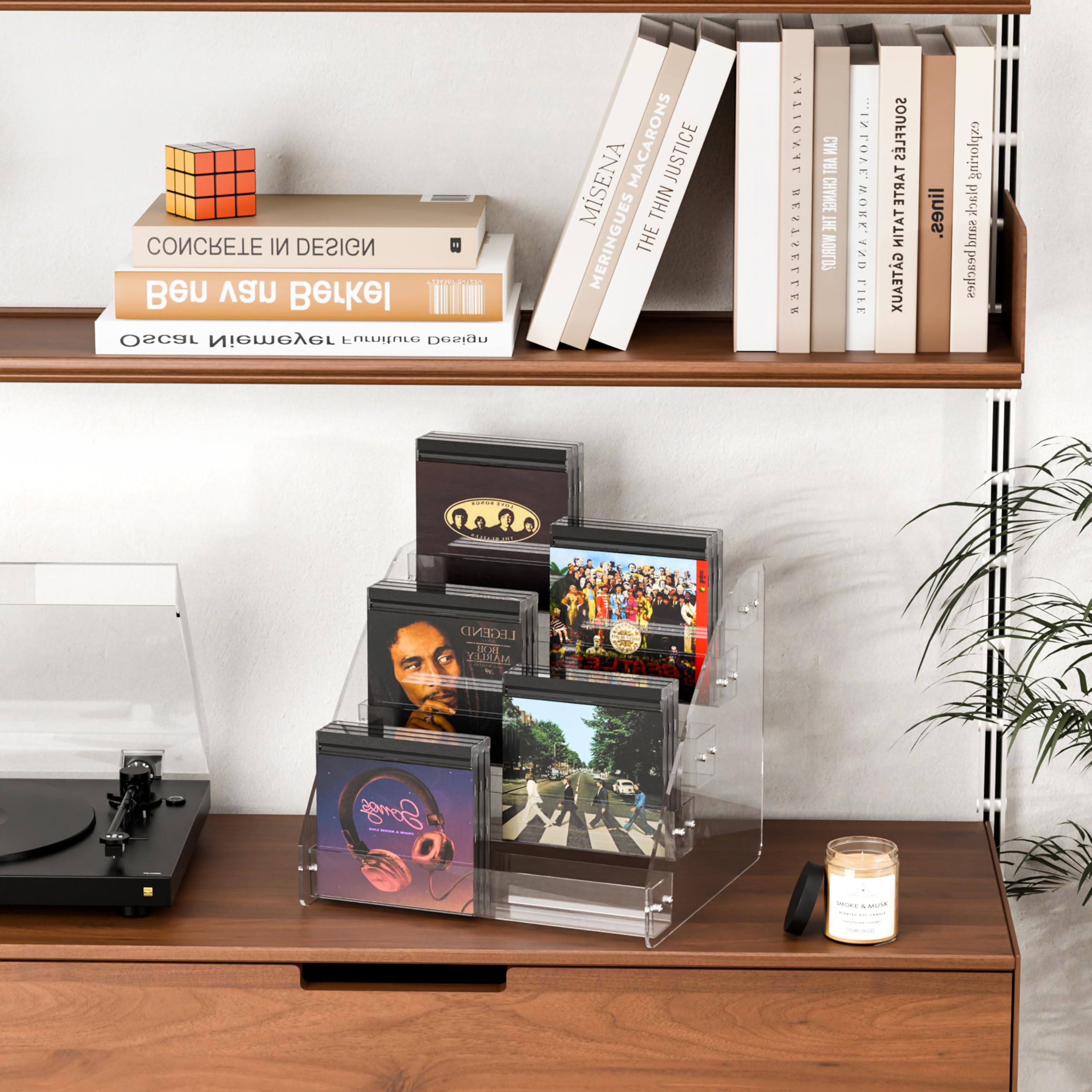 5-Tier Clear Acrylic CD Holder Organizer - Holds 30 Standard DVDs & CDs - Compact Media Storage Rack for Home, Office & Music Studio Organization