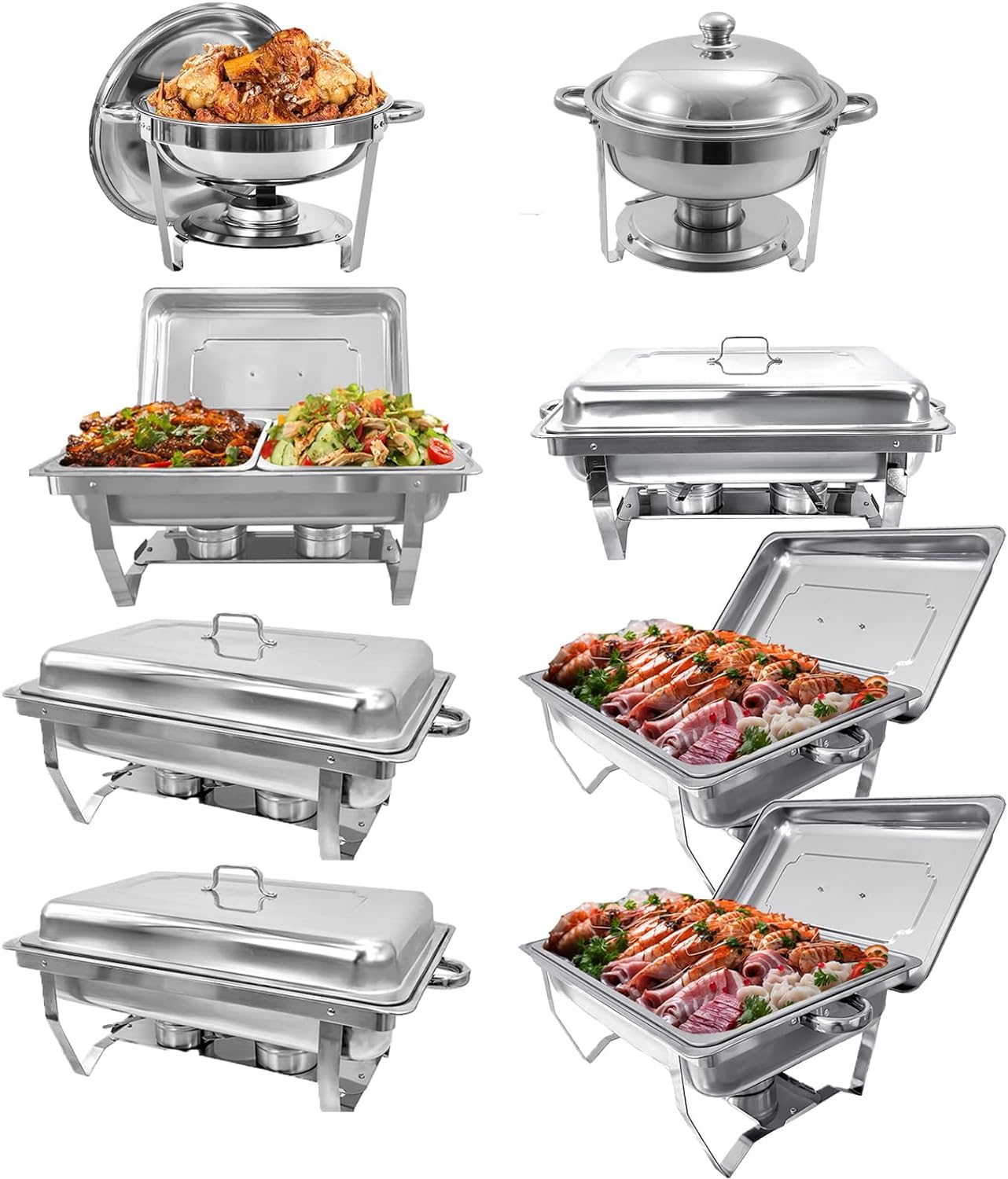 8-Piece Stainless Steel Chafing Dish Buffet Set with Covers & Folding Stand - Food Warmers for Catering, Weddings, Parties & Banquets | Perfect for Buffet Serving, Events & Large Gatherings