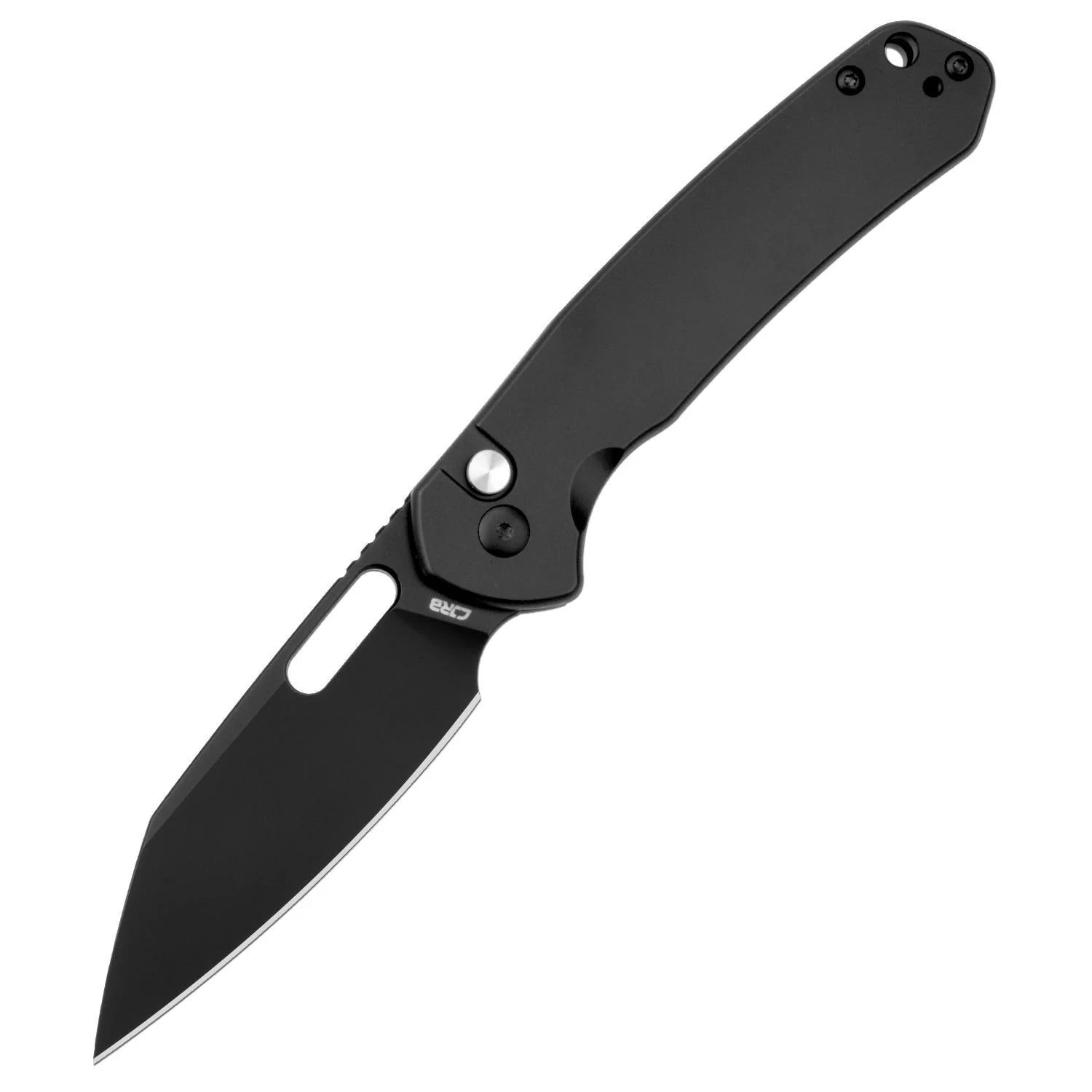 CJRB Pyrite 1925A BST Button Lock Folding Knife - Satin Wharncliffe Blade & Black Stainless Steel Handle - EDC, Outdoor, Camping, Tactical Gear