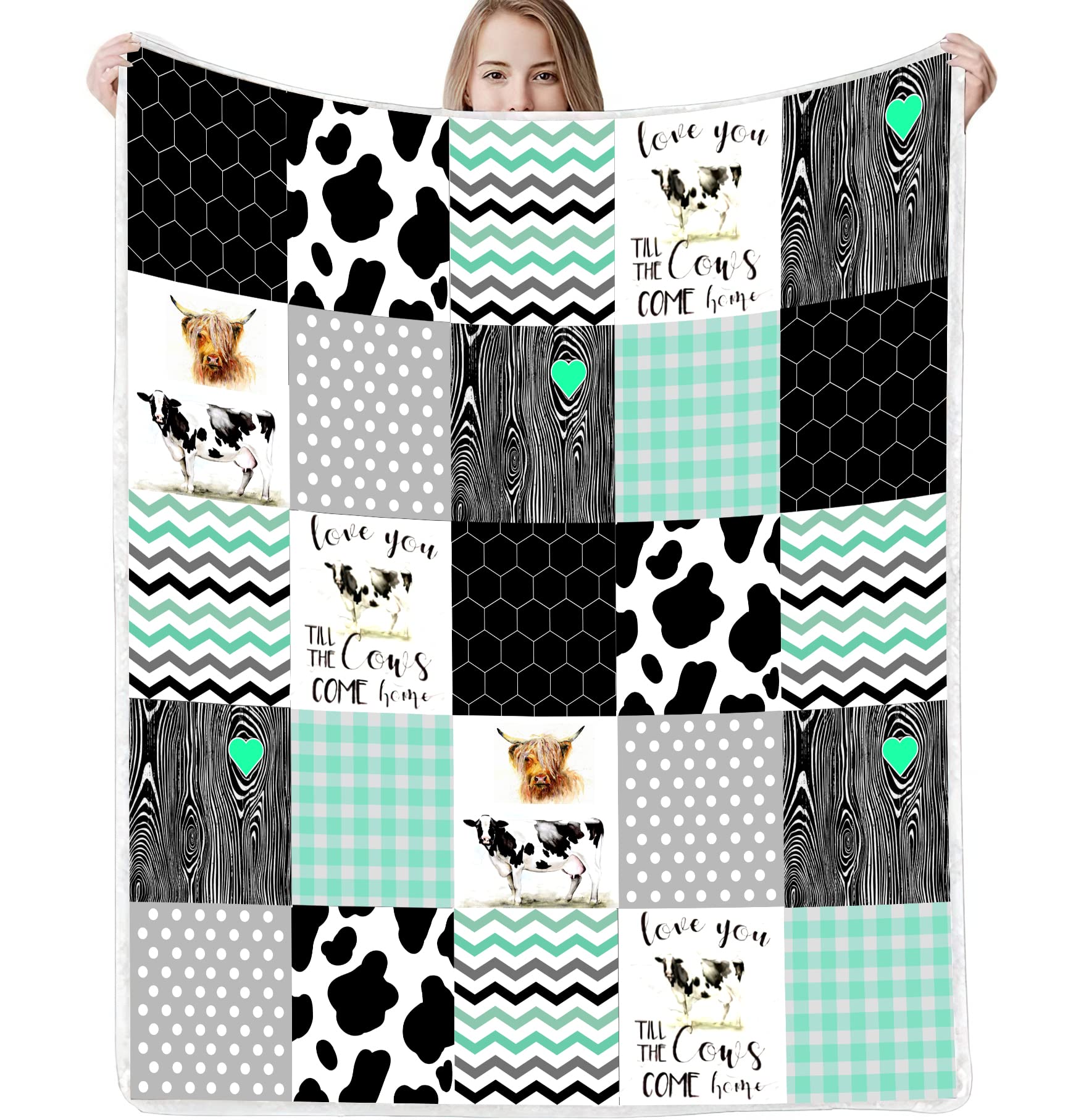Cozy Cow Print Sherpa Fleece Blanket - Soft Plush Farm Animal Throw for Boys, Girls & Women (50x60 Inches) - Perfect for Bed, Sofa, Nursery & Farmhouse Decor