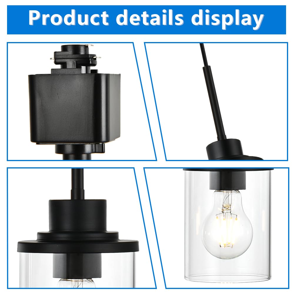 4-Lights H-Type Track Lighting Fixture - Dimmable Black Kitchen Pendant Light with Clear Glass Shades (45.8