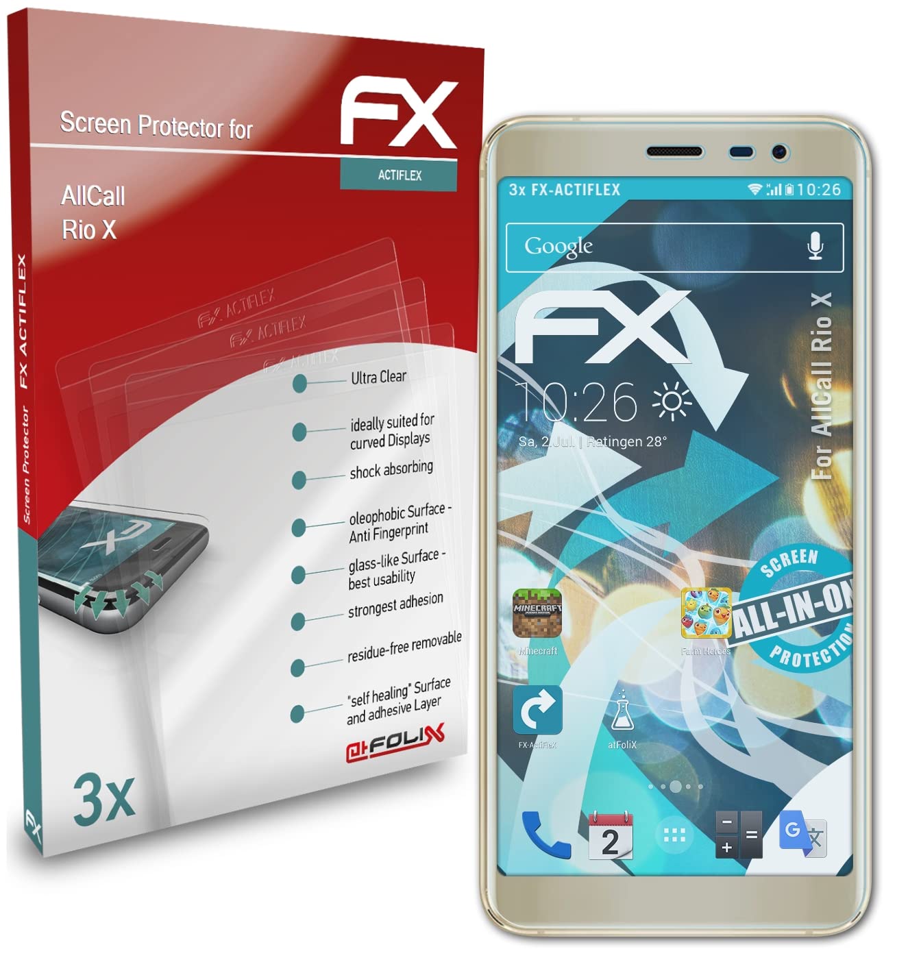 atFoliX 3-Pack Ultra Clear Flexible Screen Protector for AllCall Rio X - Anti-Scratch Bubble-Free HD Film for Daily Protection at Work & Play