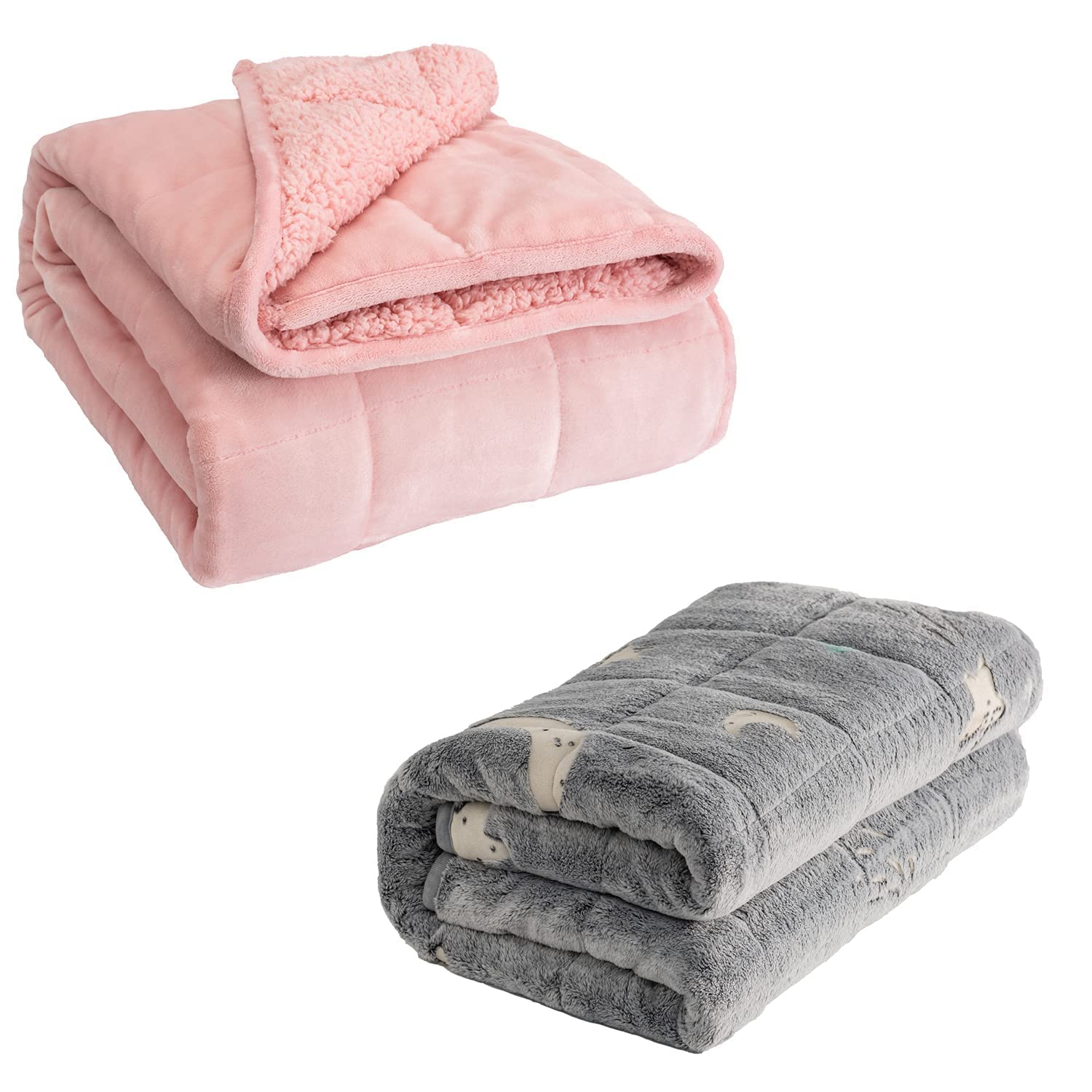 Uttermara 15 lbs Sherpa Fleece Weighted Blanket for Adults & 3 lbs Kids Weighted Blanket - Glow in The Dark Plush Fleece with Luminous Patterns - Perfect for Anxiety Relief, Stress Reduction, and Better Sleep