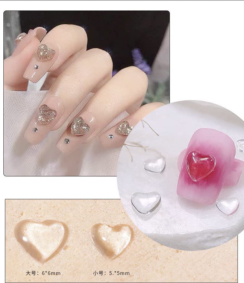 200 Pcs Clear Heart Nail Art Charms - 3D Mixed Size Love Heart Rhinestones, Flat Jelly Resin Crystal Diamonds for Acrylic Nails, DIY Manicure Decorations - Perfect for Nail Salon, Home DIY, Party & Gift Giving