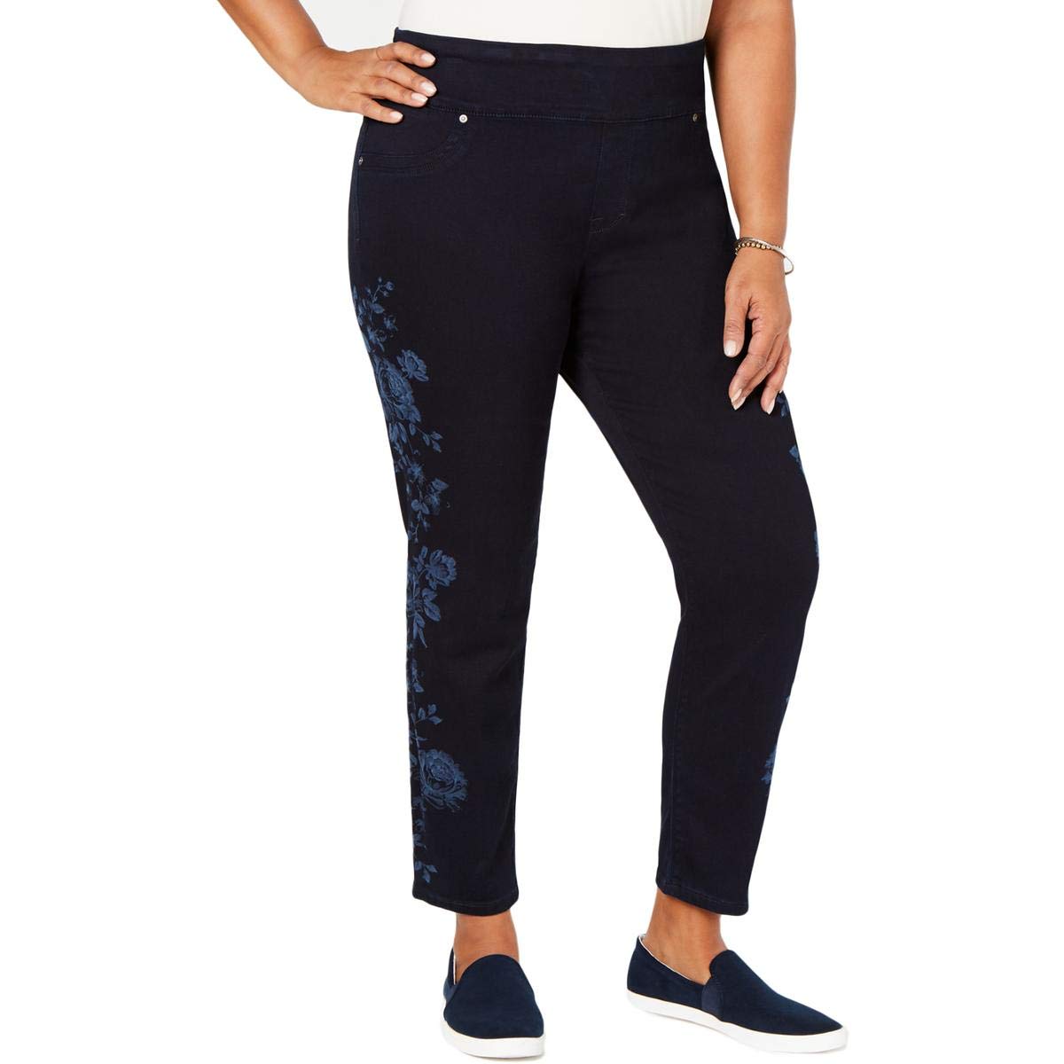 Style & Co. Women's Plus Size Floral Print Dark Wash Skinny Jeans - Comfortable Stretch Denim Pants for Casual Wear, Work & Date Nights