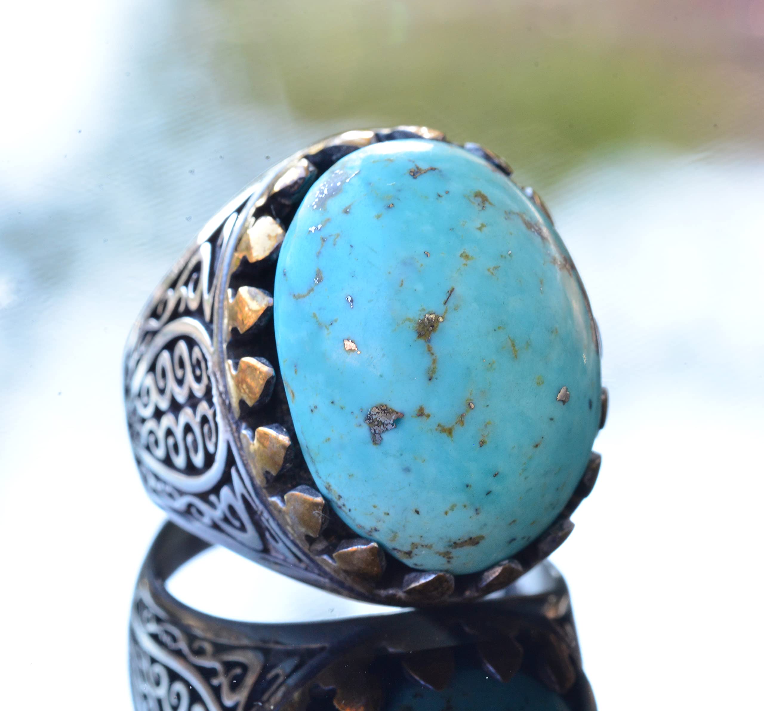Natural Arizona Turquoise Gemstone Ring for Men - Sterling Silver Handmade Jewelry - Perfect for Gifts, Weddings & Everyday Wear
