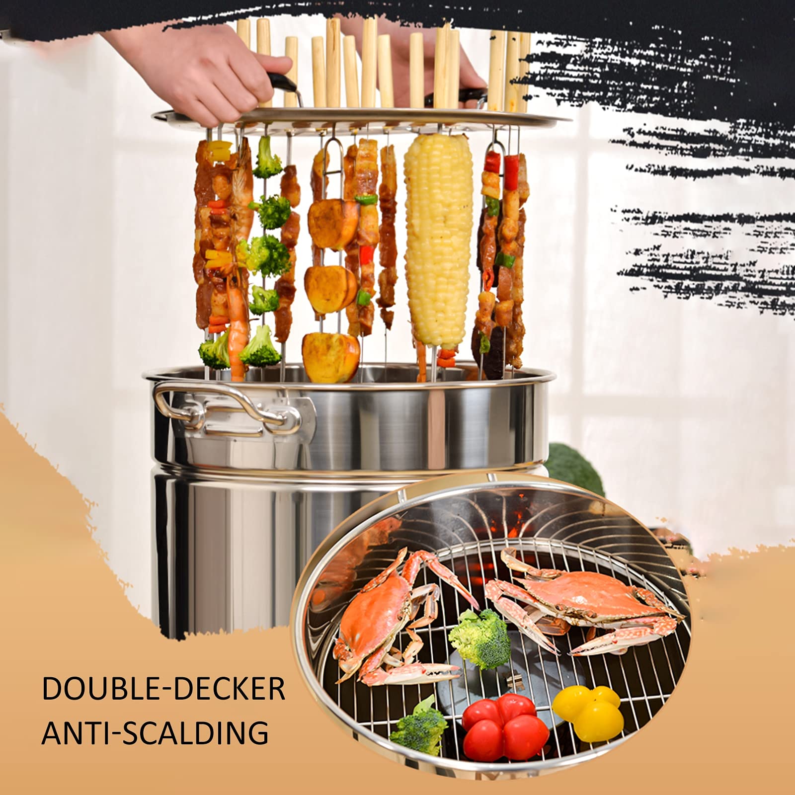 AIZYR Stainless Steel Charcoal Grill - Portable Smokeless BBQ Grill with Accessories Kit for Outdoor Cooking, Camping, Picnics & Backyard Parties (35x40cm) - Perfect for Tailgating, Beach Trips & Family Gatherings
