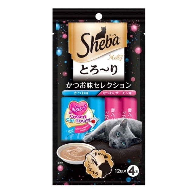 Sheba Melty Creamy Cat Treats - 12g x 4 Pack (4 Flavor Variety) - Delicious Soft Snacks for Adult Cats - Perfect for Training, Rewards & Bonding Time