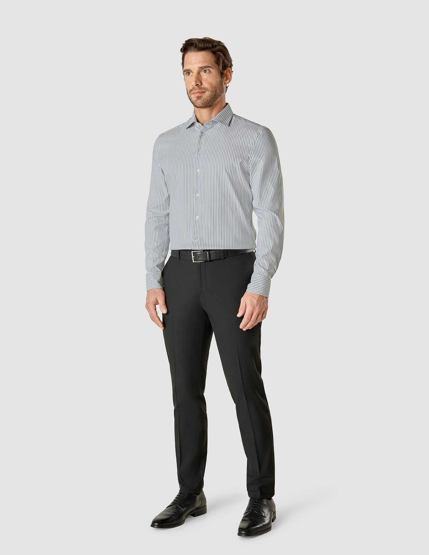 Premium Slim Fit Blue Mirage Striped Dress Shirt for Men - Perfect for Business, Office, and Formal Occasions