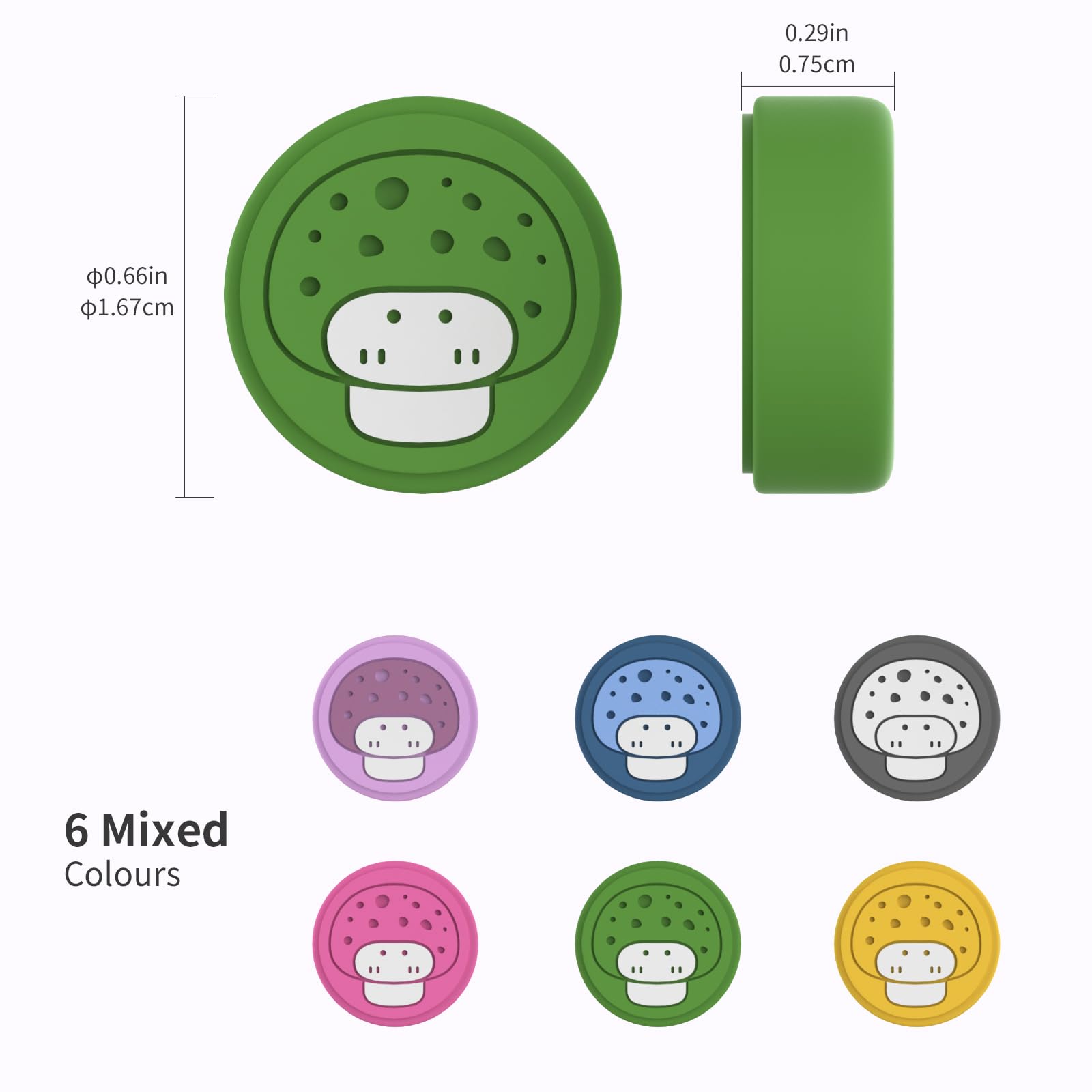 6PCS Cute Mushroom Silicone Joycon Thumb Grip Caps - Kawaii Joystick Cover Compatible with Nintendo Switch/OLED/Switch Lite (Mixed Colors) - Perfect for Gaming Comfort & Controller Protection