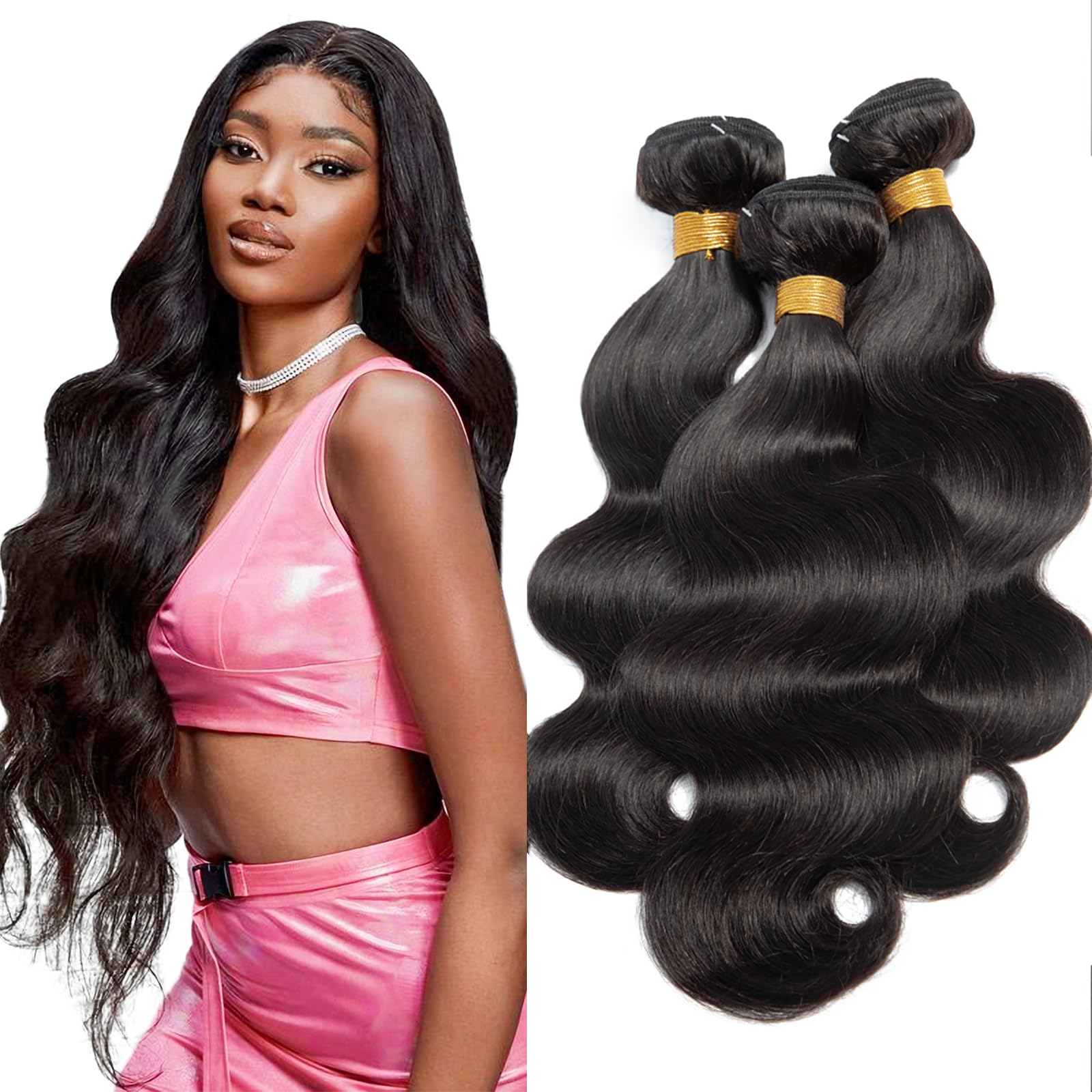 Brazilian Virgin Human Hair Bundles 3PCS 22 Inch Body Wave 100% Unprocessed Natural Black Hair Extensions for Women - Perfect for Daily Styling, Special Occasions & Protective Hairstyles