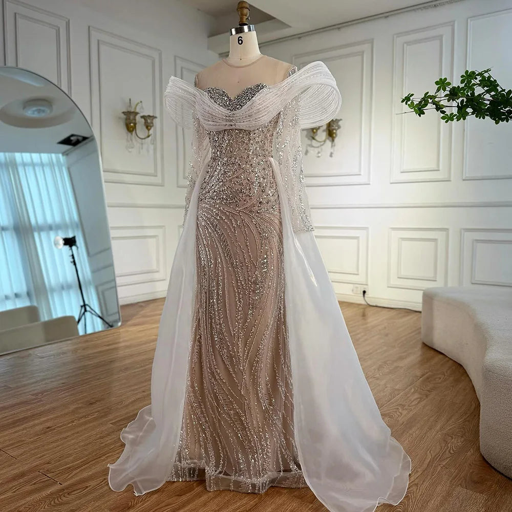 Elegant White Sequin Beaded Mermaid Evening Gown - LA72266C | Formal Dresses for Prom, Wedding, Gala & Special Occasions