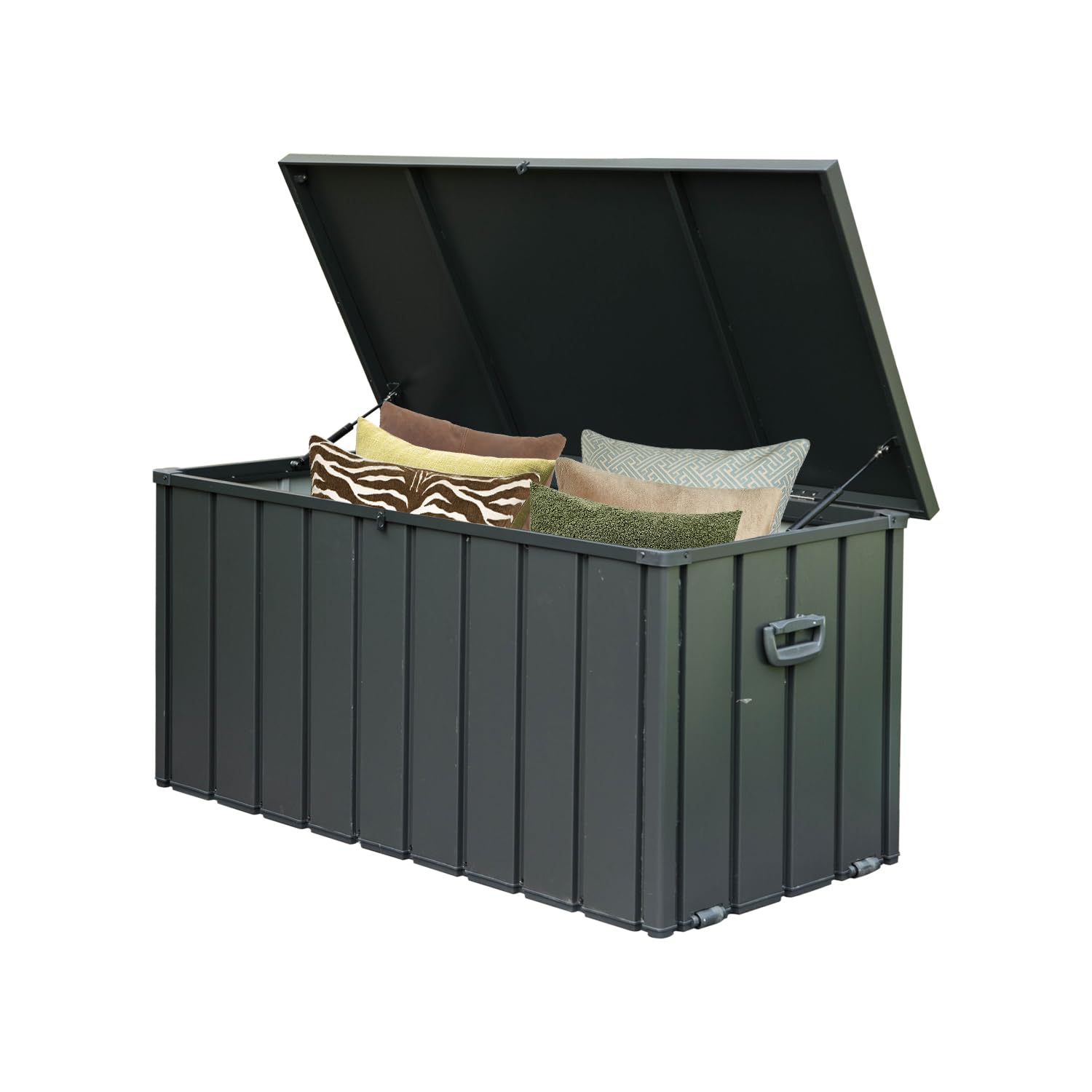 Domi 100 Gallon Waterproof Outdoor Deck Box - Lockable Steel Storage Container for Patio Cushions, Garden Tools & Pool Equipment - Weatherproof Gray Deck Storage Box for Backyard, Porch & Poolside Organization