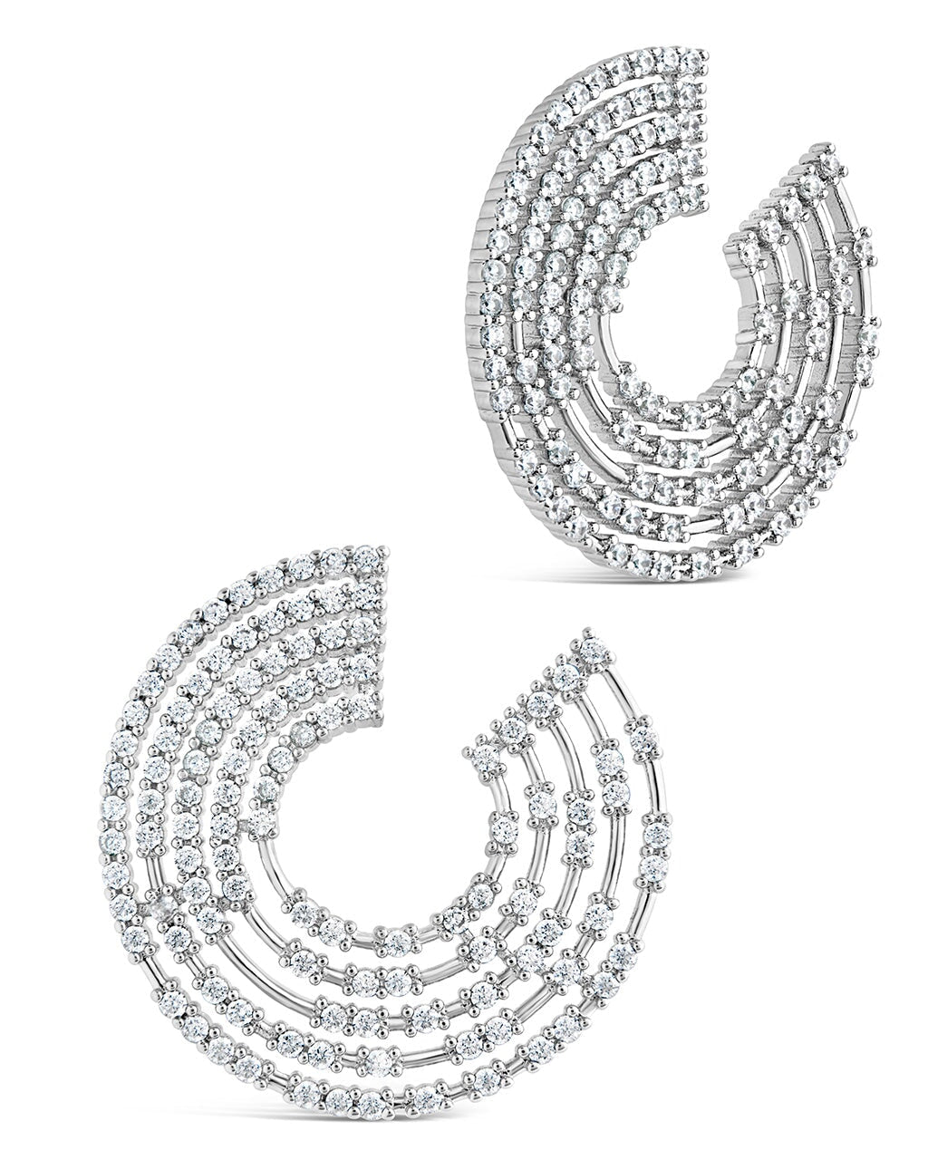 5 Row CZ Swirl Statement Stud Earrings for Women - Sparkling Cubic Zirconia Fashion Jewelry - Perfect for Parties, Weddings & Special Occasions
