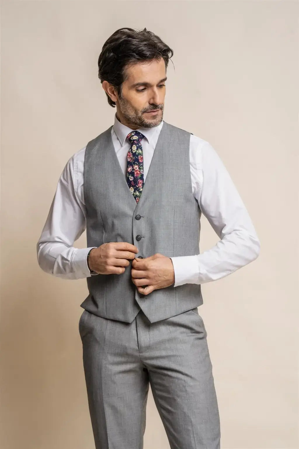 Cavani Men's Reegan Grey Waistcoat Vest | Slim Fit Formal Waistcoat for Weddings & Business | Premium Grey Suit Vest for Groom & Office Wear