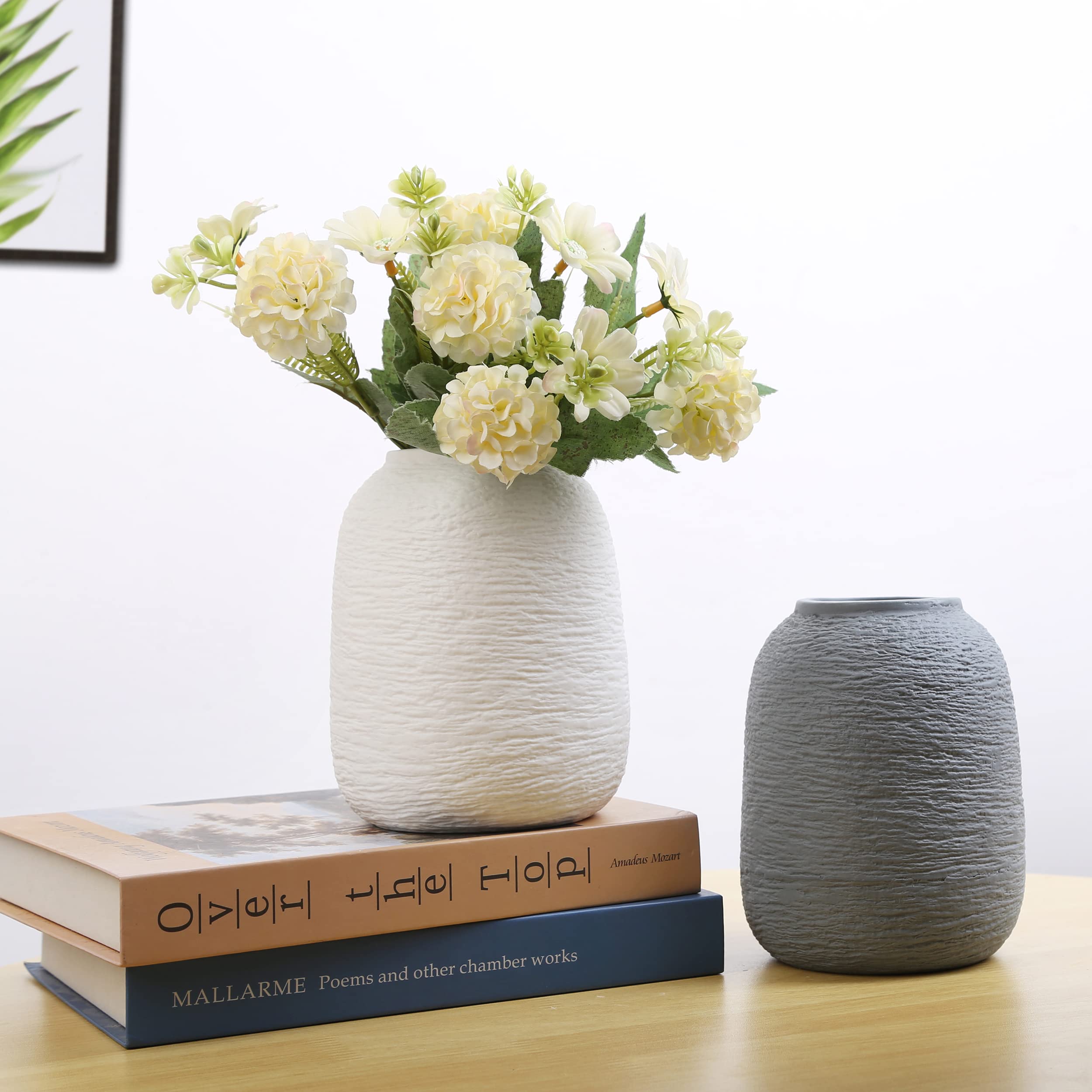 Textured Grey Ceramic Vases - Modern Home Decor for Living Room, Bedroom & Office | Perfect Christmas, Independence Day & Holiday Decoration Gift (ZJ Gray)