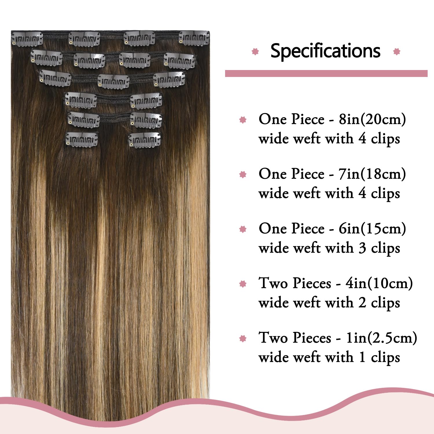 HUAYI 100% Real Human Hair Extensions - 22 Inch Ombre Medium Brown to Caramel Blonde Balayage Clip-Ins (120g) #4/27/4 | Women's Hair Extensions for Volume & Length | Perfect for Parties, Weddings & Daily Styling