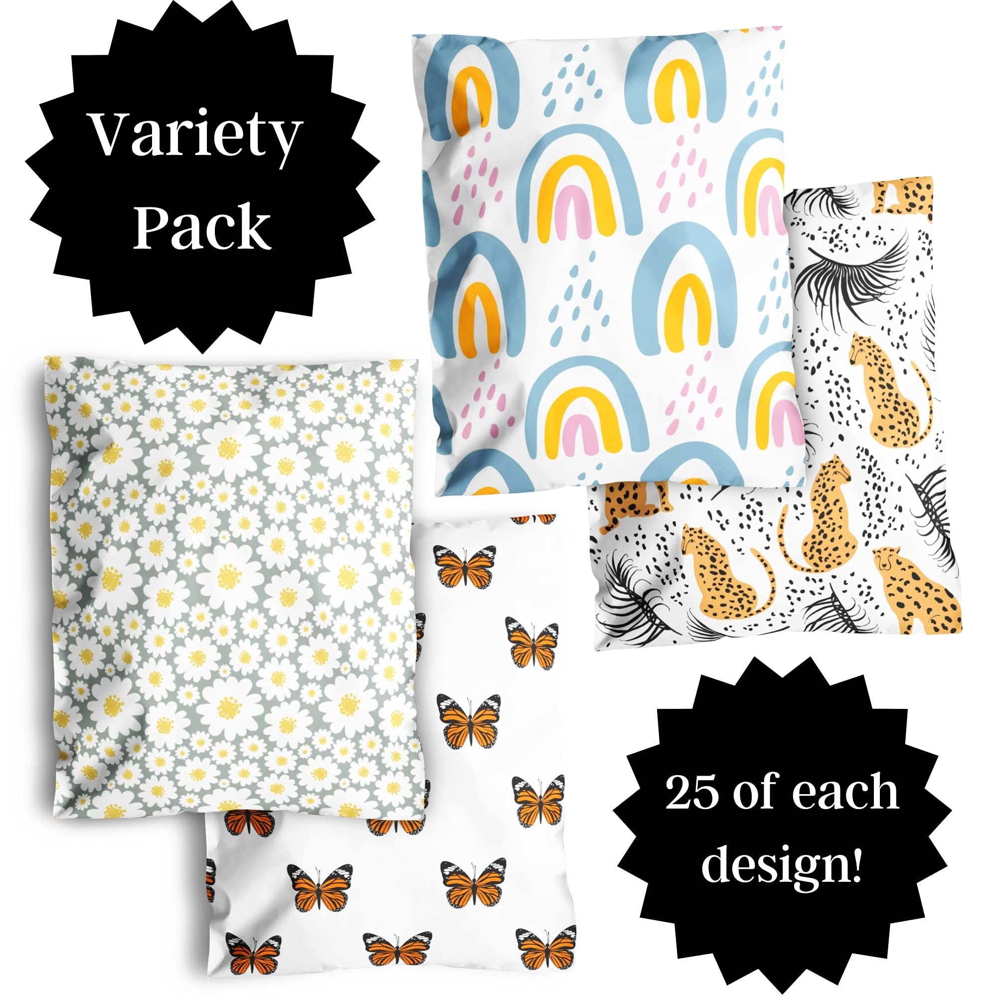 100 Pack Waterproof & Tear Resistant Poly Mailers | Small Business Shipping Envelopes for Clothes | Variety Pack of Cute Mailing Bags | Perfect for Ecommerce, Retail & Online Store Packaging
