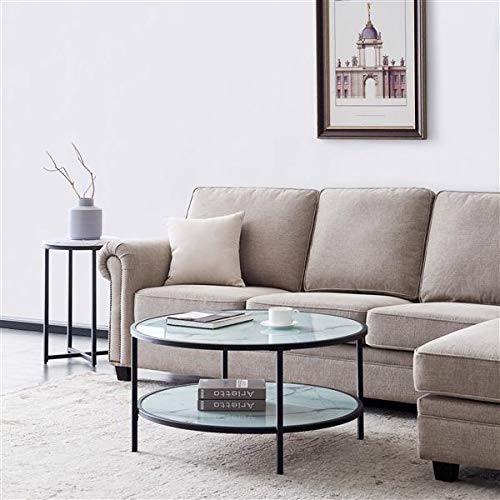 Modern Glass Coffee Table with Marble Pattern - Elegant Living Room Centerpiece for Home Decor, Office & Lounge Areas