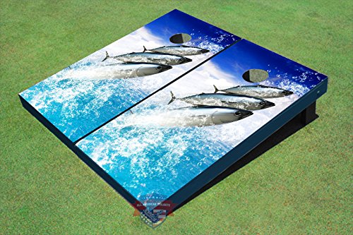 Premium American Tailgate Tuna #2 Themed Cornhole Boards Set - Regulation Size Outdoor Bean Bag Toss Game for Backyard Parties, BBQ Gatherings & Tailgating Events