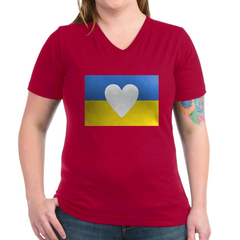 Ukraine Heart T-Shirt for Women - Soft Cotton V-Neck Tee - Support Ukraine with Stylish Casual Wear for Everyday & Special Occasions