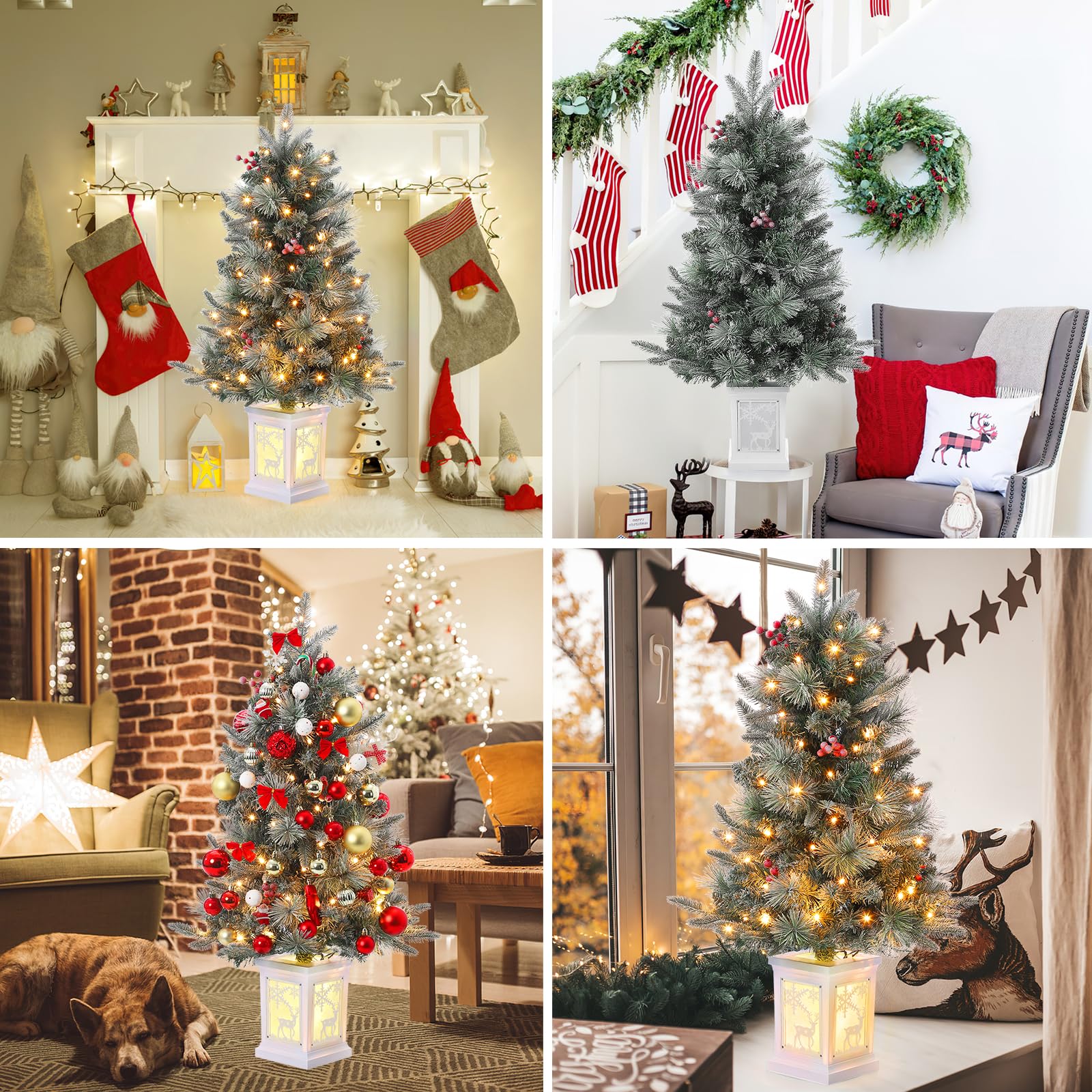 GARVEE 3 Ft Prelit Snow Flocked Artificial Christmas Tree with 8 Mode Warm White LED Lights - Mini Prelit Pine Tree for Holiday Decor, Home, Office, Indoor & Outdoor Use - Perfect for Christmas Decorations, Parties, and Festive Gatherings