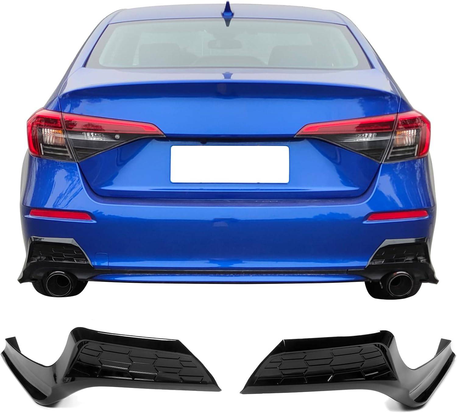 Glossy Black PP Polypropylene Rear Bumper Lip Splitters for 2022-2024 Honda Civic Sedan (4 Door) - 2PCS - Enhances Sporty Style & Aerodynamics for Street Racing & Car Shows