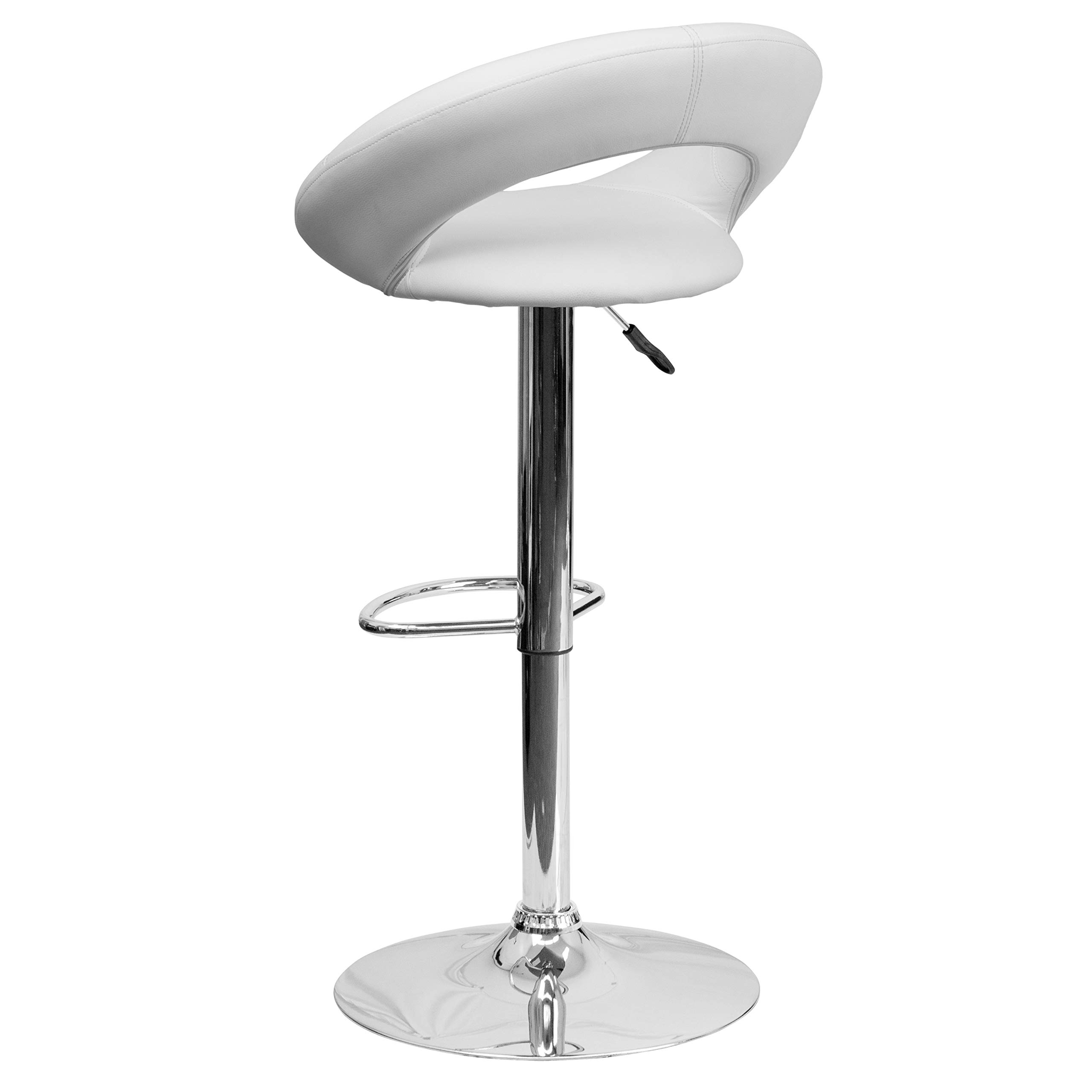 Flash Furniture Anthony 2-Pack White Vinyl Adjustable Height Bar Stools with Chrome Base - Modern Orbit-Style Back Design for Kitchen Island, Breakfast Bar & Home Decor