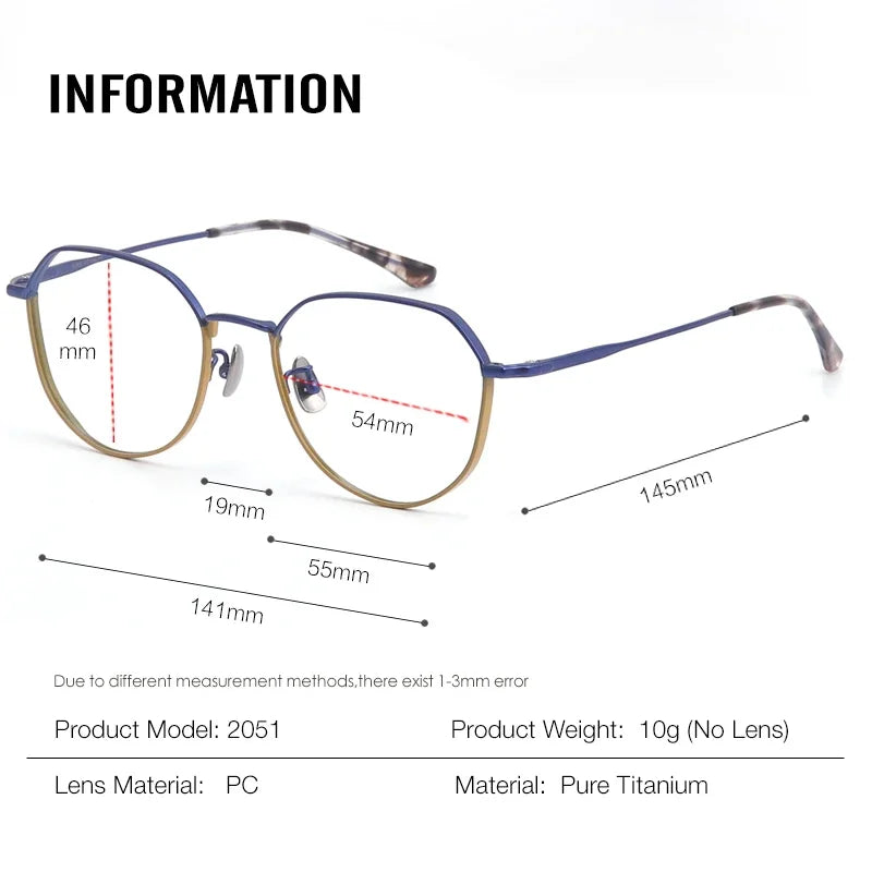Aror Unisex Full Rim Flat Top Oval Titanium Eyeglasses Frame 42051 - Lightweight & Durable for Work, Reading & Everyday Wear