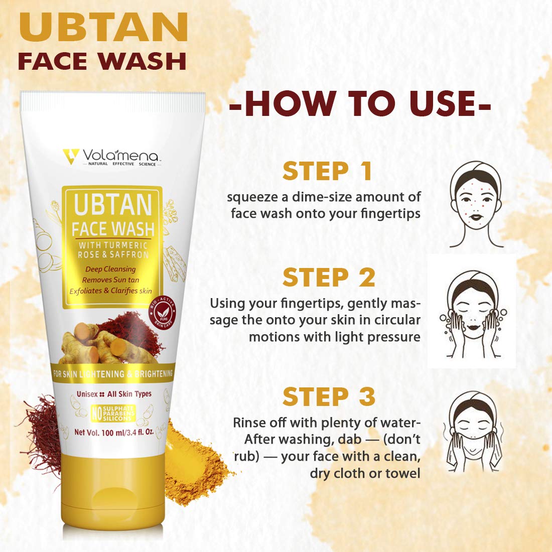 Volamena Ubtan Face Wash for Skin Brightening & Tan Removal – 100ml | Natural Glow & Radiance | Daily Cleansing for All Skin Types