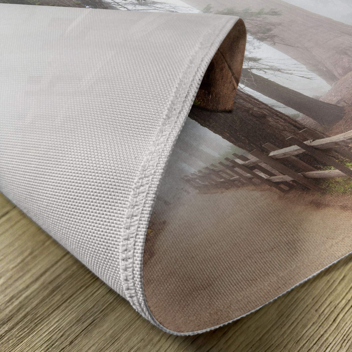 Ambesonne Yosemite Place Mats Set of 4 - Evergreen Forest Sequoia National Park Foggy Morning Nature Art - Washable Fabric Placemats for Dining Room Kitchen Table Decor in Grey Brown - Perfect for Holiday Dinners, Family Gatherings & Nature-Themed Home Decor