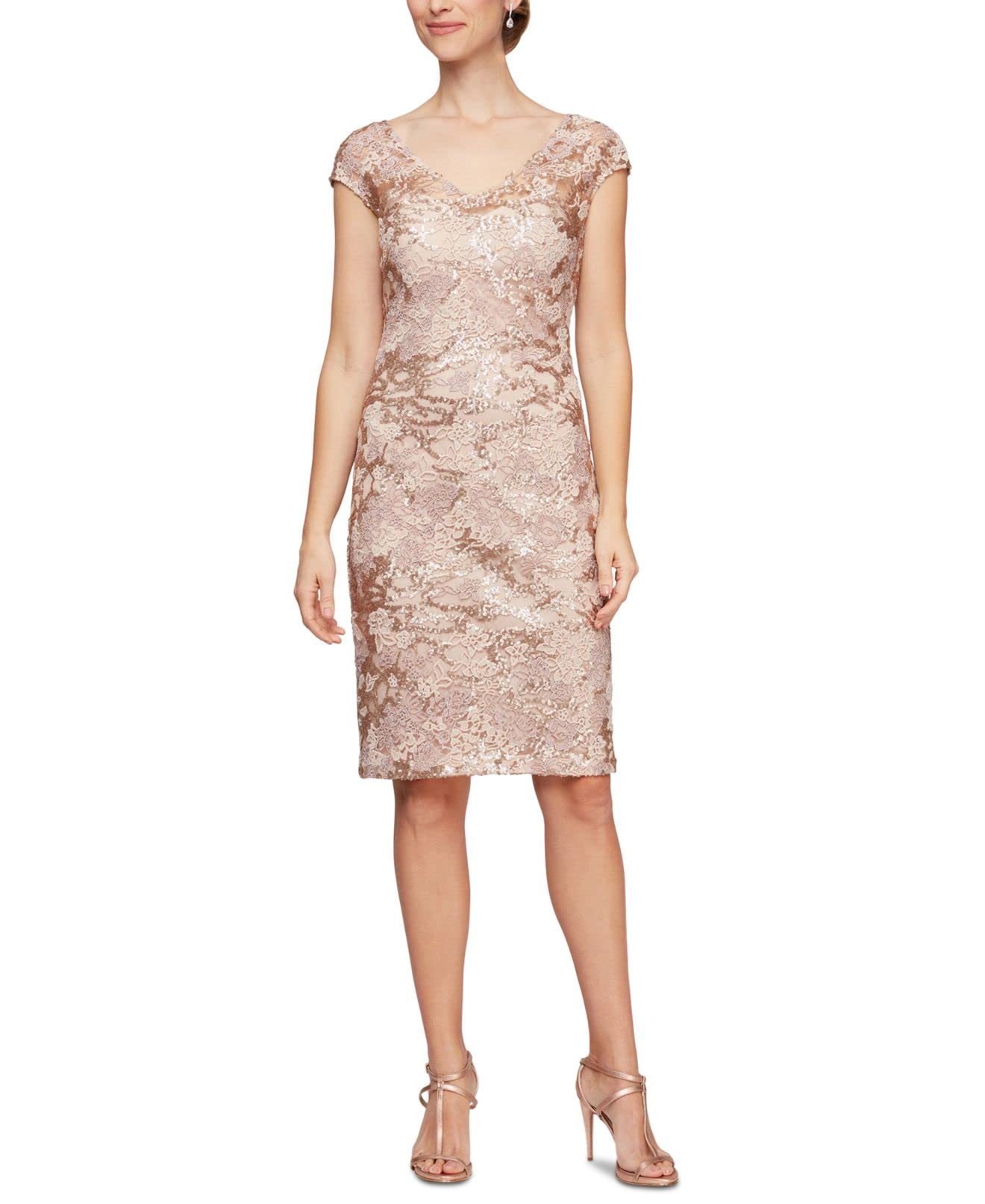 Alex Evenings Women's Knee Length V-Neck Cocktail Dress for Wedding, Party & Formal Events - Mother of The Bride Dress in Petite & Regular Sizes - Perfect for Bridal Showers, Receptions and Special Occasions