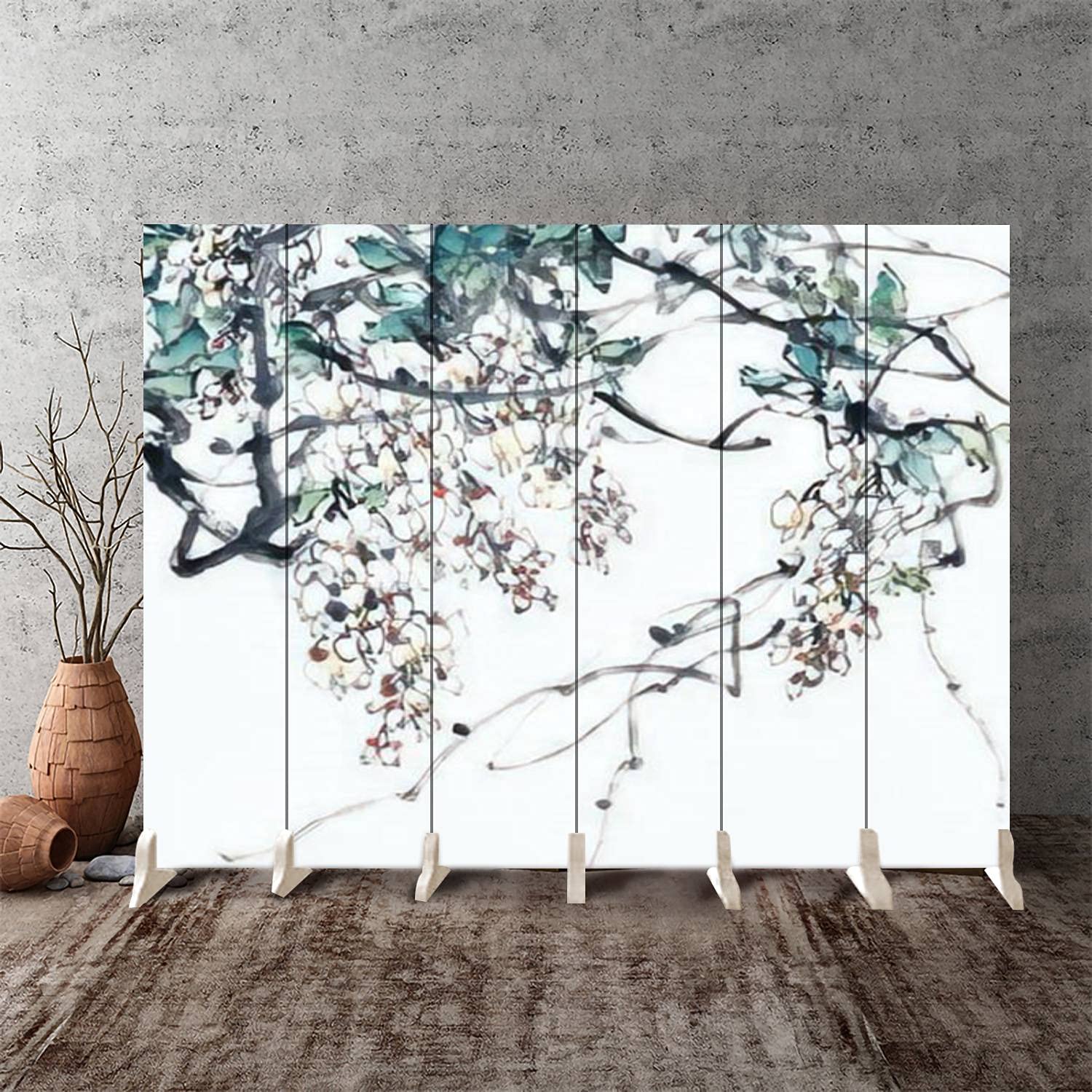 6-Panel Canvas Room Divider with Traditional Chinese Flower Painting - Folding Privacy Screen for Home, Office & Event Space | Decorative Room Separator & Wall Partition