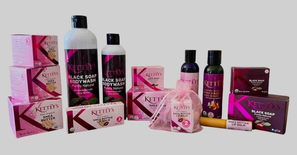 KETTEY'S Organic Black Soap Body Wash for Acne & Dark Spots - 8.5oz (250ml) - Natural African Shea Butter Cleanser for Sensitive Skin - Perfect for Daily Shower & Post-Workout Skincare Routine