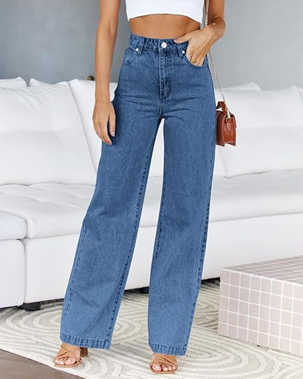 Women's Boyfriend Jeans - Mid Waist Straight Leg Loose Fit Lightweight Stretchy Denim Pants for Casual Wear | Comfortable Everyday Jeans for Work, Weekend & Travel