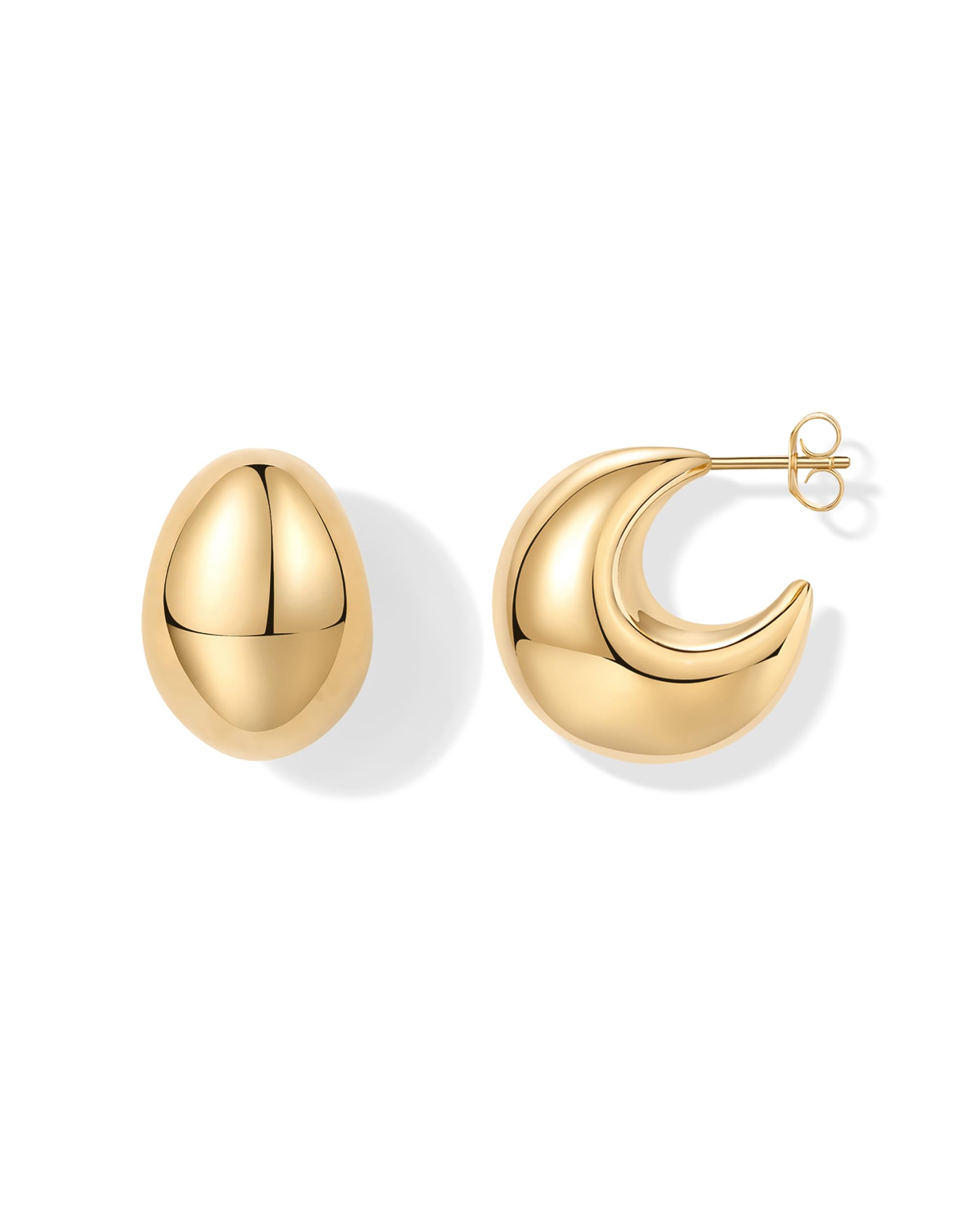 PAVOI 14K Gold Plated Sterling Silver Geometric Dome Teardrop Drop Dangle Hoop Earrings for Women - Chunky Statement Earrings for Party, Wedding & Everyday Wear
