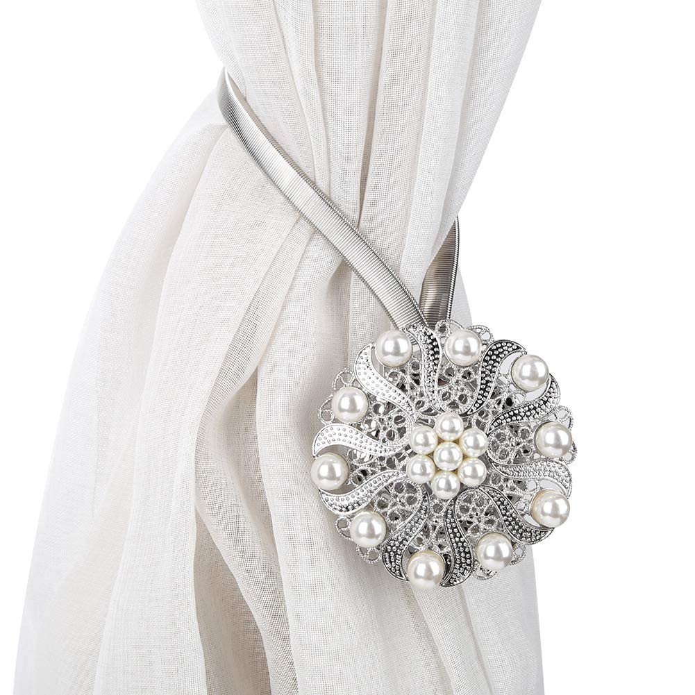 AMONIDA 15.9 Inch Elegant Curtain Tiebacks with Faux Pearl Buckle Clips - Perfect for Bedroom, Hotel, Living Room & Office Window Decor