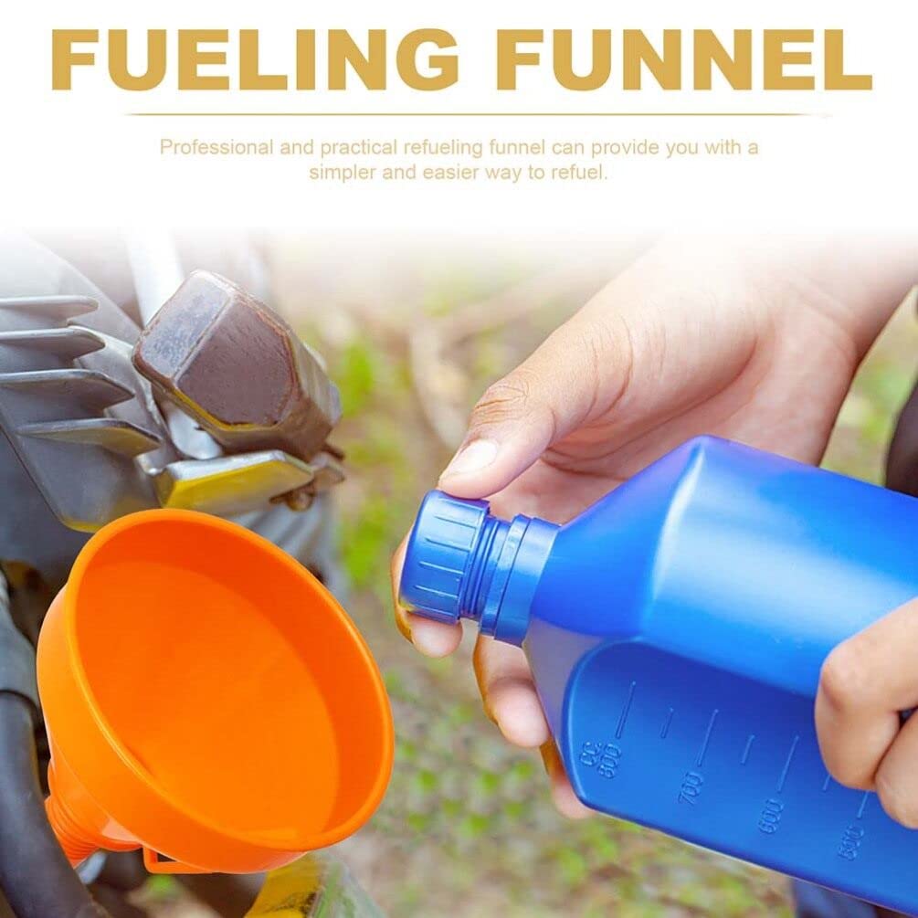VICASKY Right Angle No-Spill Automotive Funnel - 2 Pack Orange Plastic Multi-Purpose Filling Funnel for Cars, Motorcycles, ATVs & Lawn Mowers - Perfect for Oil Changes, Fluid Transfers & DIY Maintenance