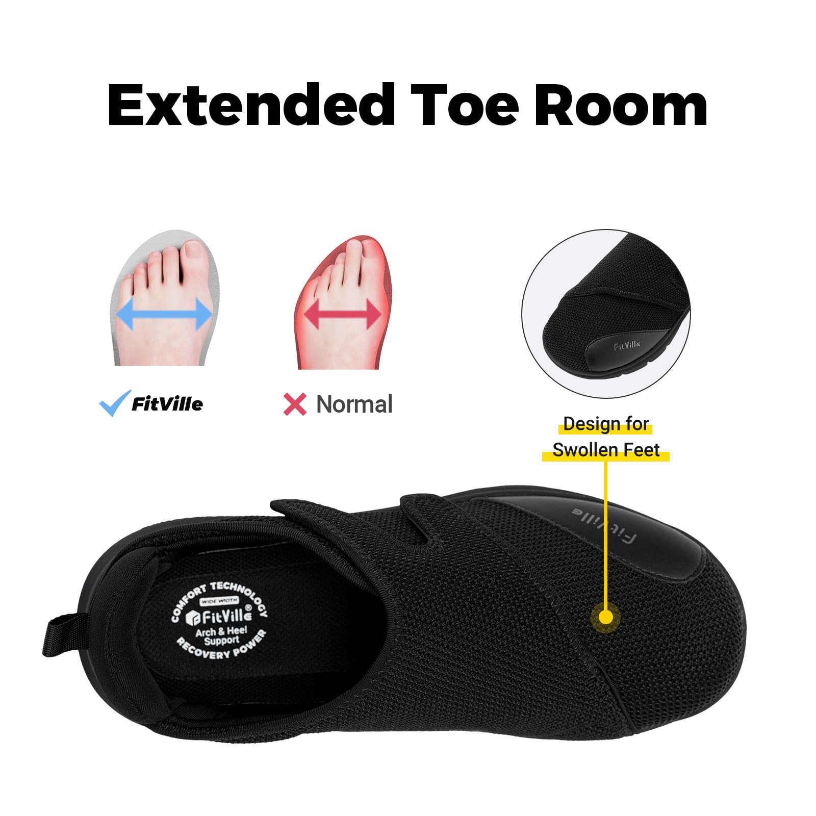 FitVille Diabetic Shoes for Men - Extra Wide Width XX-Wide Orthopedic Slip-On Sneakers with Adjustable Closure, Arch Support & Cushioning - Therapeutic Walking Shoes for Swollen Feet - Ideal for Elderly, Diabetics & Plantar Fasciitis Relief