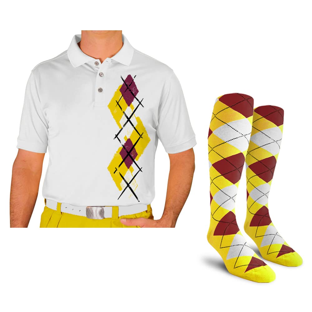 Breathable Dry Fit Short Sleeve Graphic Golf Polo Shirt with Matching Socks for Men - Argyle Paradise Design (Sizes 5A-5Z) | Perfect for Golf Tournaments, Casual Wear & Summer Outdoor Activities