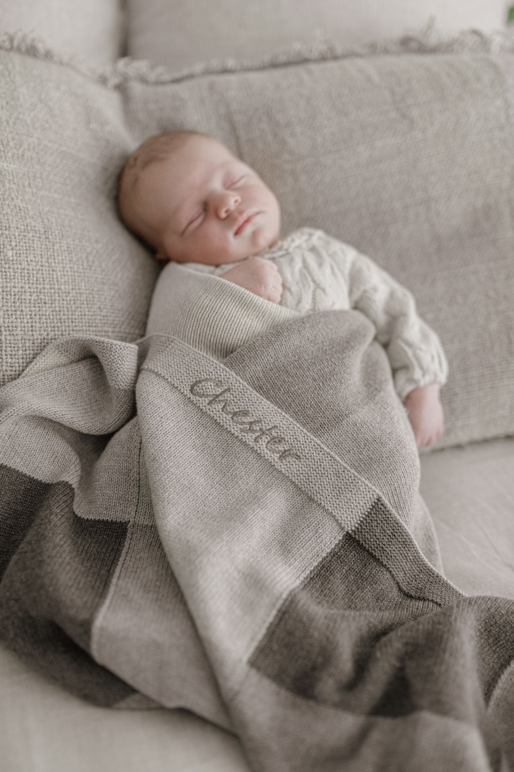 Personalized Baby Blanket - Soft Patchwork Grey Cotton Blanket for Newborns & Infants | Perfect for Nursery, Swaddling & Photo Props