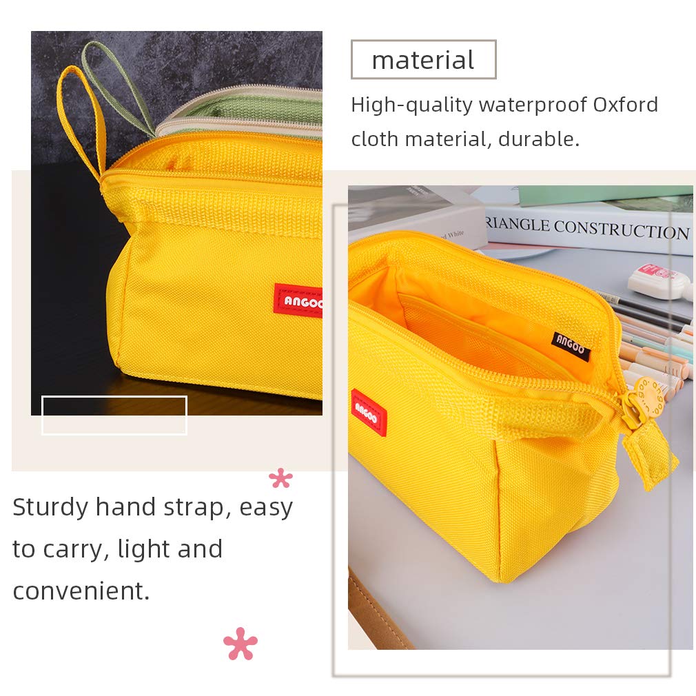 iSuperb Large Capacity Pencil Case - Portable Zipper Pencil Pouch Organizer for School, Office & Travel - Storage Bag for Pens, Cosmetics & Makeup Accessories (Yellow) - Perfect for Students, Artists & Professionals