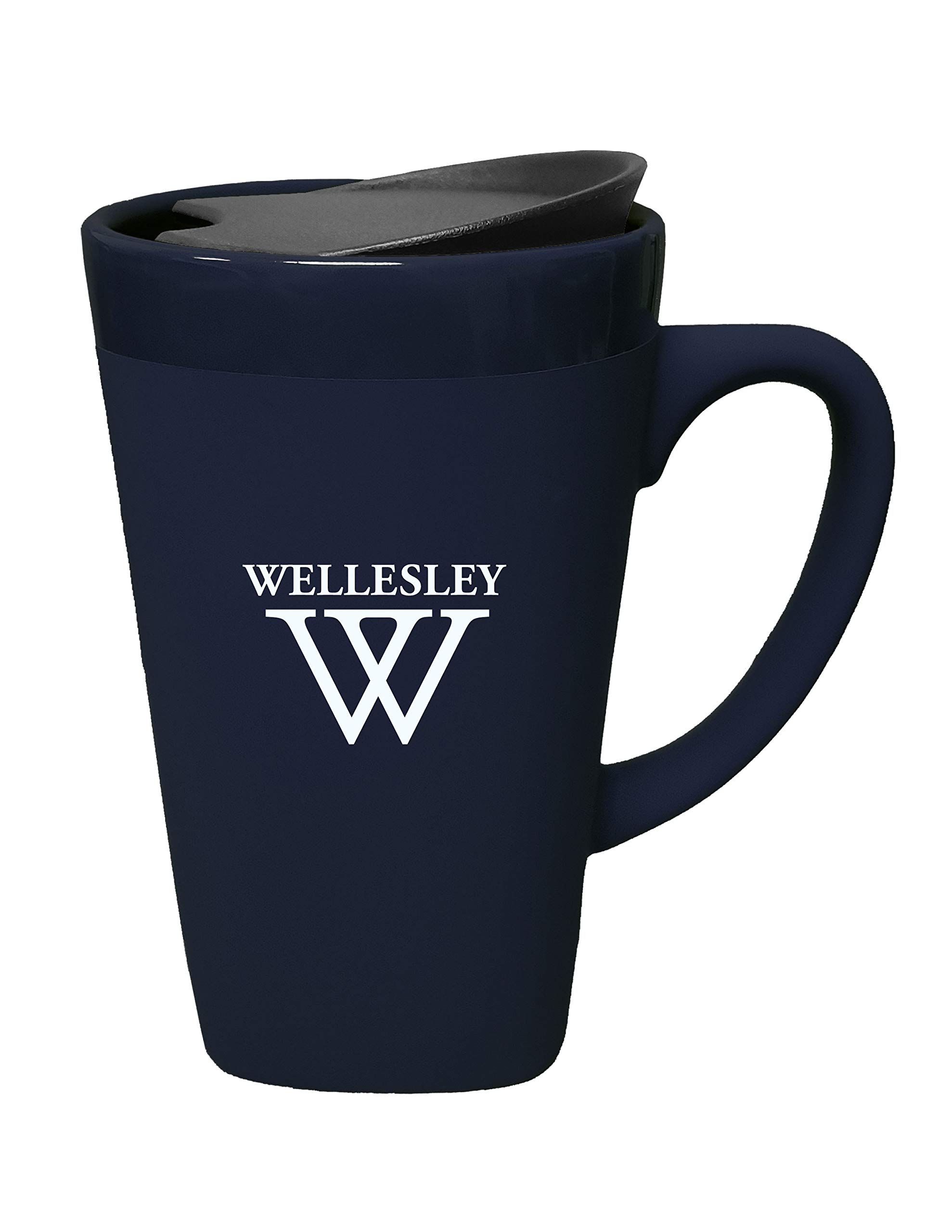 Wellesley College Ceramic Travel Mug with Swivel Lid - Insulated 16oz Coffee Cup, Leak-Proof Design, Microwave & Dishwasher Safe - Perfect for Campus, Commuting & Office Use