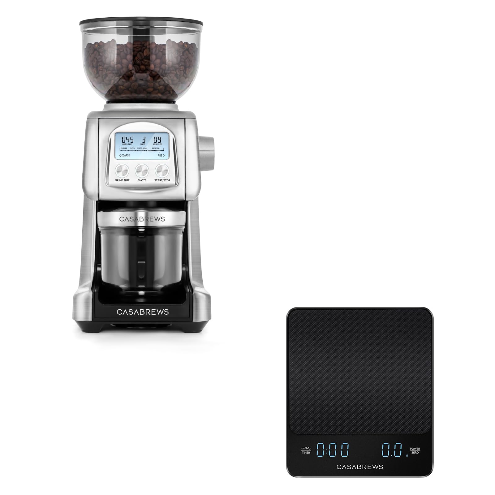 Premium CASABREWS Electric Coffee Grinder with Built-in Digital Scale - Fresh Ground Coffee for Espresso, French Press & Pour Over - Perfect for Home Baristas & Coffee Enthusiasts