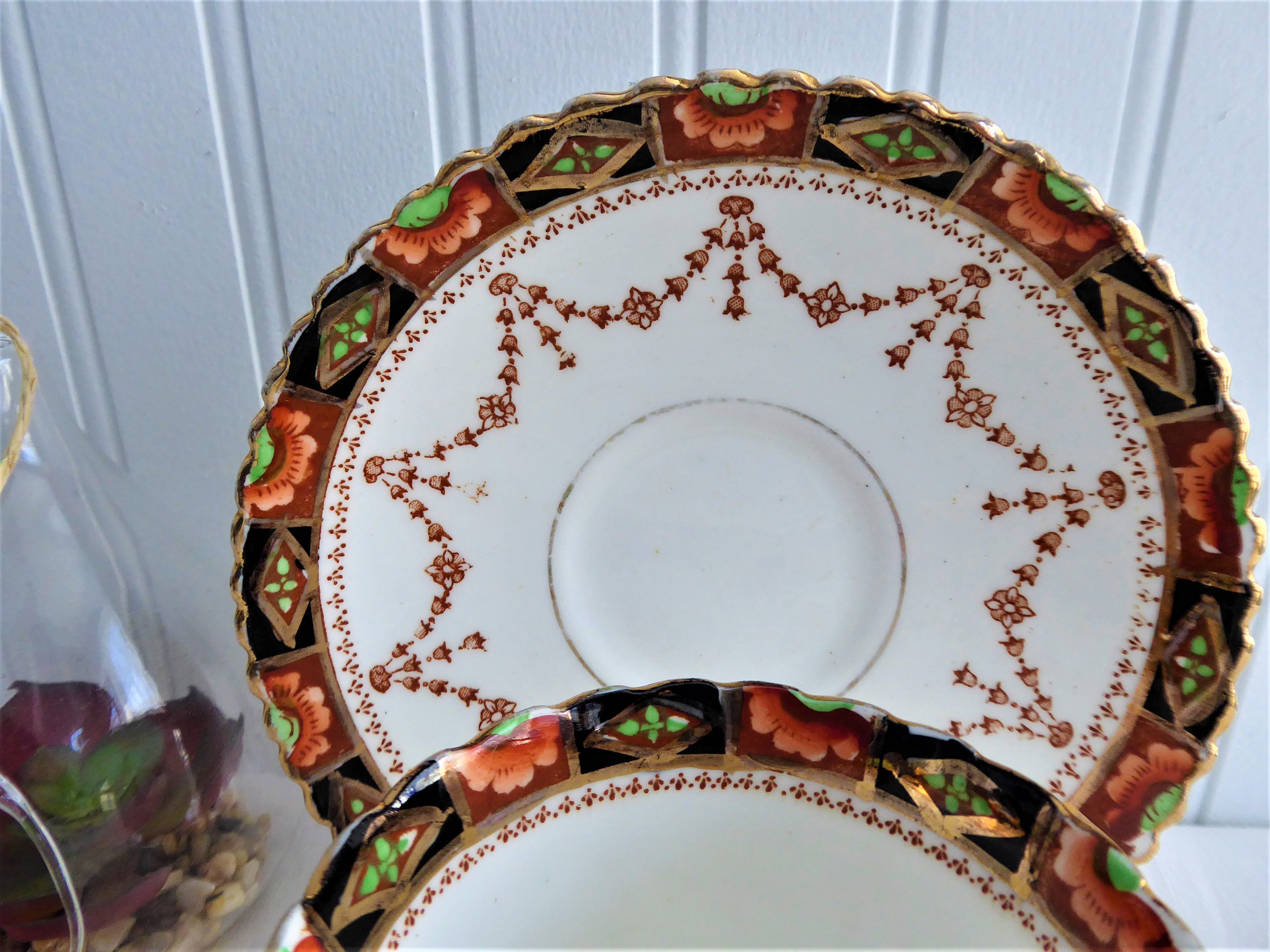 Antique Imari Sevres Teacup Trio Set - Victorian Era Bone China (1880-1890s) - Downton Abbey Style - Perfect for Afternoon Tea, Collecting & Home Decor